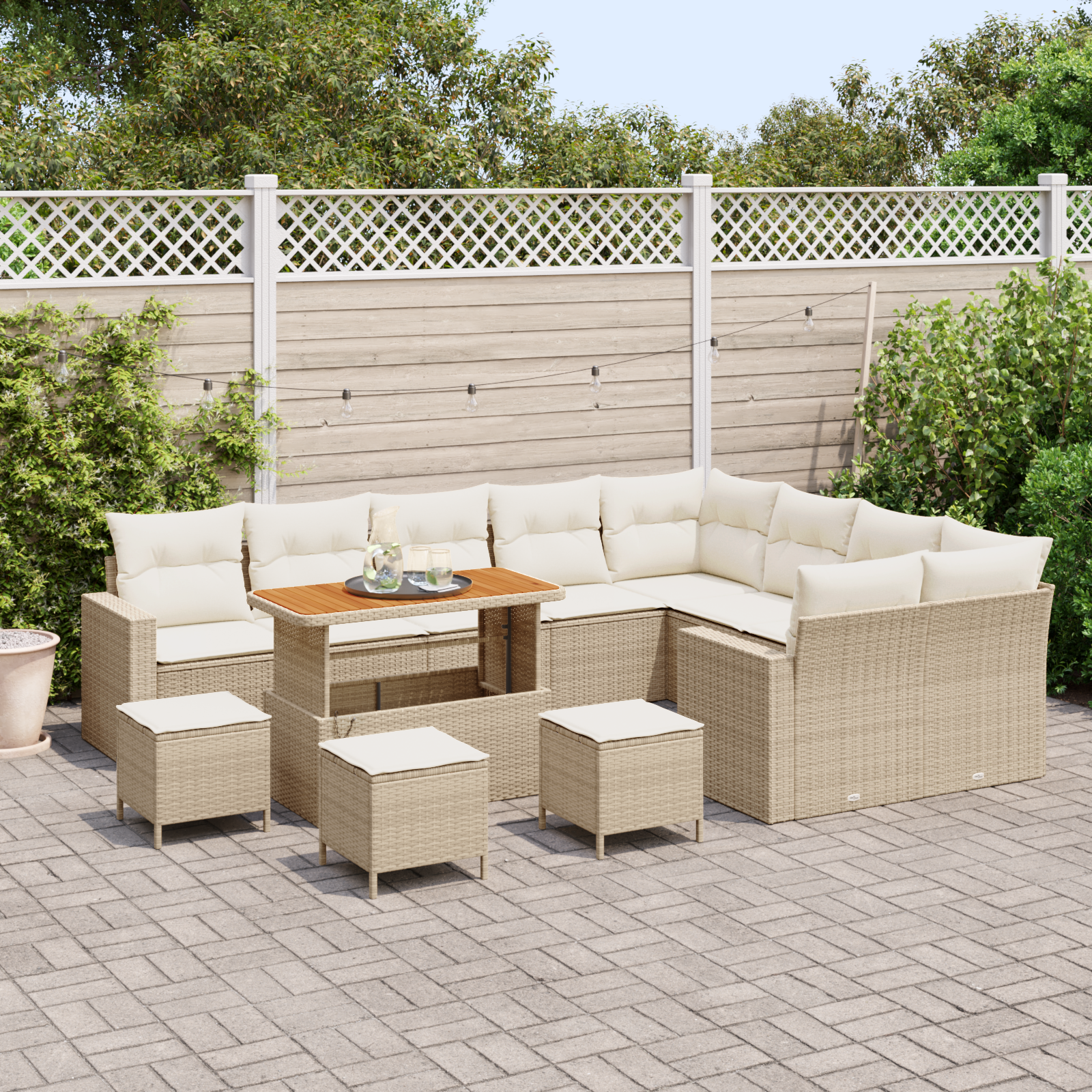 vidaXL 13-delige Tuinbankenset met kussens poly rattan acacia beige