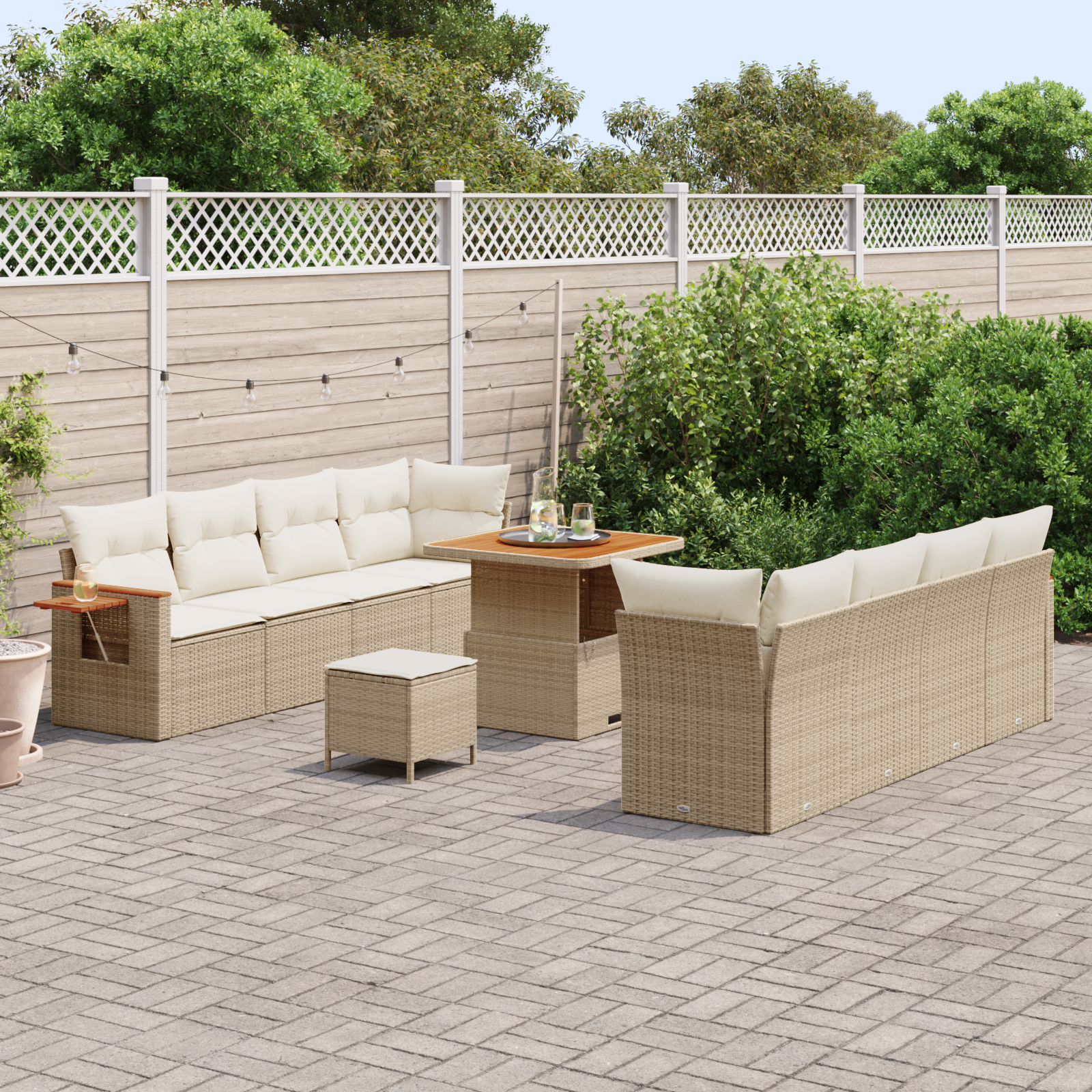 vidaXL 11-delige Tuinbankenset met kussens poly rattan acacia beige