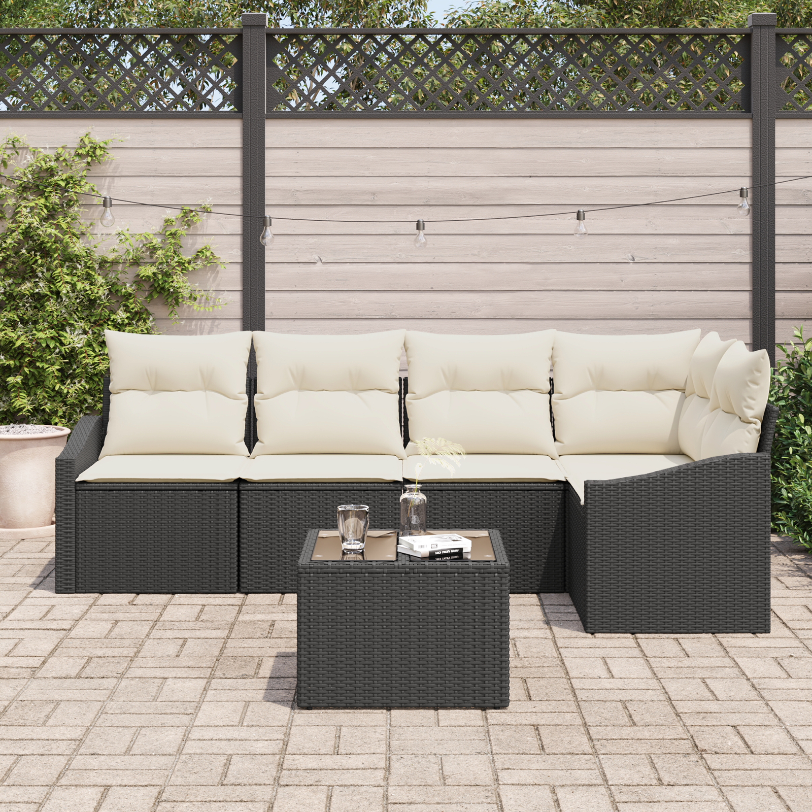 vidaXL 5-delige Tuinbankenset met kussens poly rattan bruin