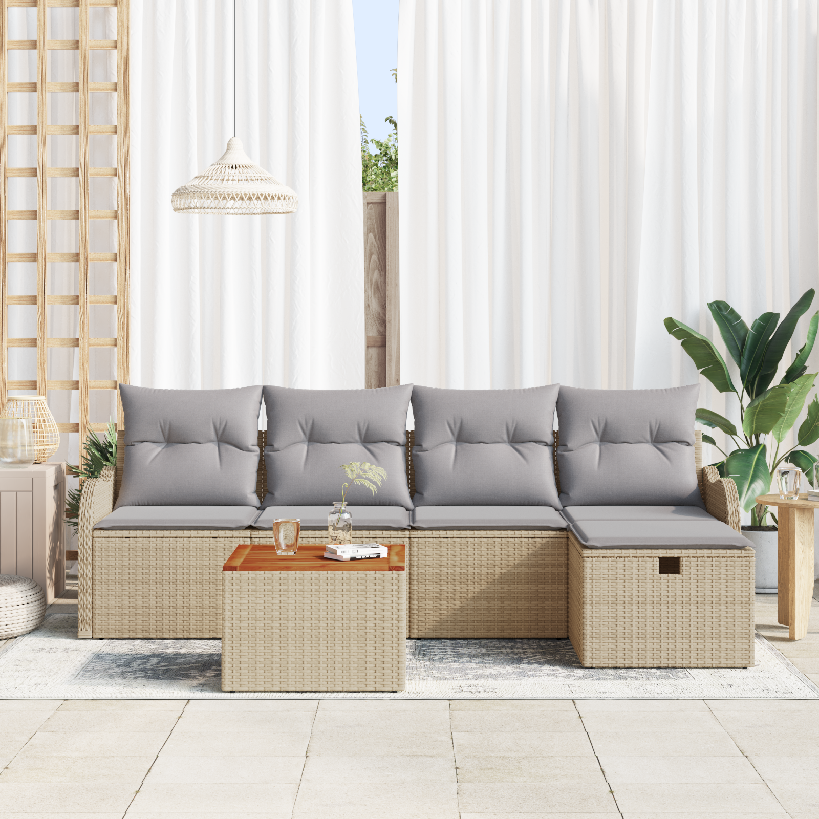 vidaXL 6-delige Tuinbankenset met kussens poly rattan beige