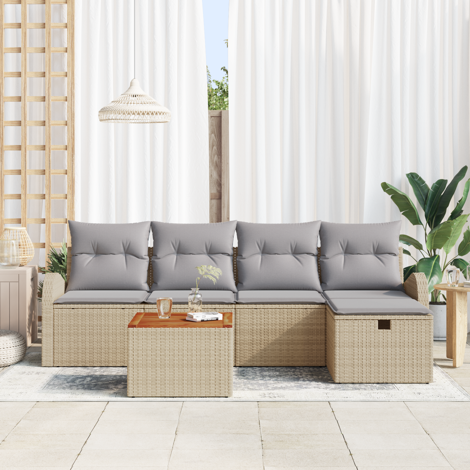 vidaXL 6-delige tuinset met kussens - Beige Poly Rattan