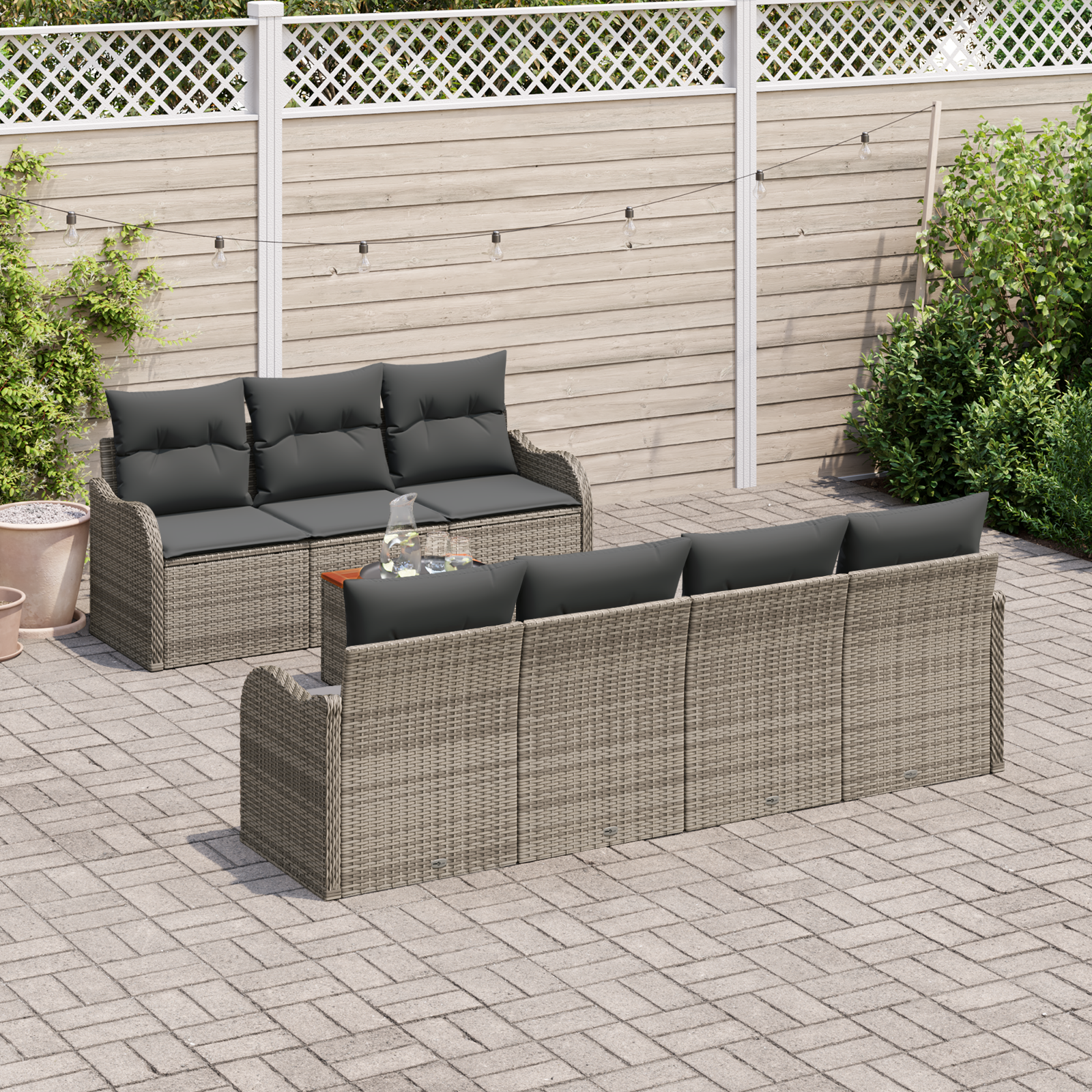 vidaXL 8-delige tuinset met kussens grijs poly rattan acacia