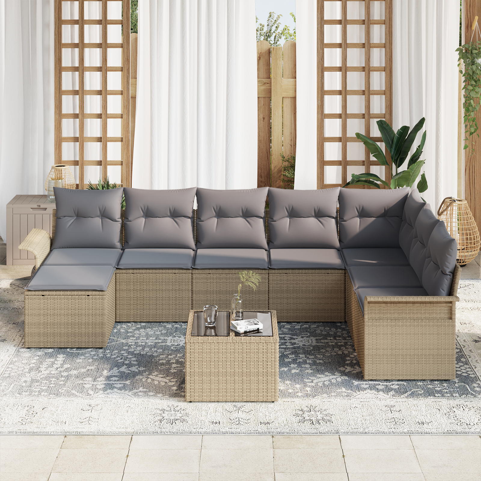 vidaXL 9-delig tuinbankstel met kussens in zwart poly rattan
