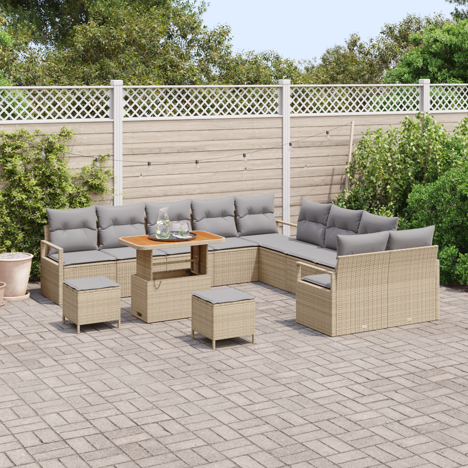 vidaXL 5-delige Tuinbankenset met kussens poly rattan acacia beige