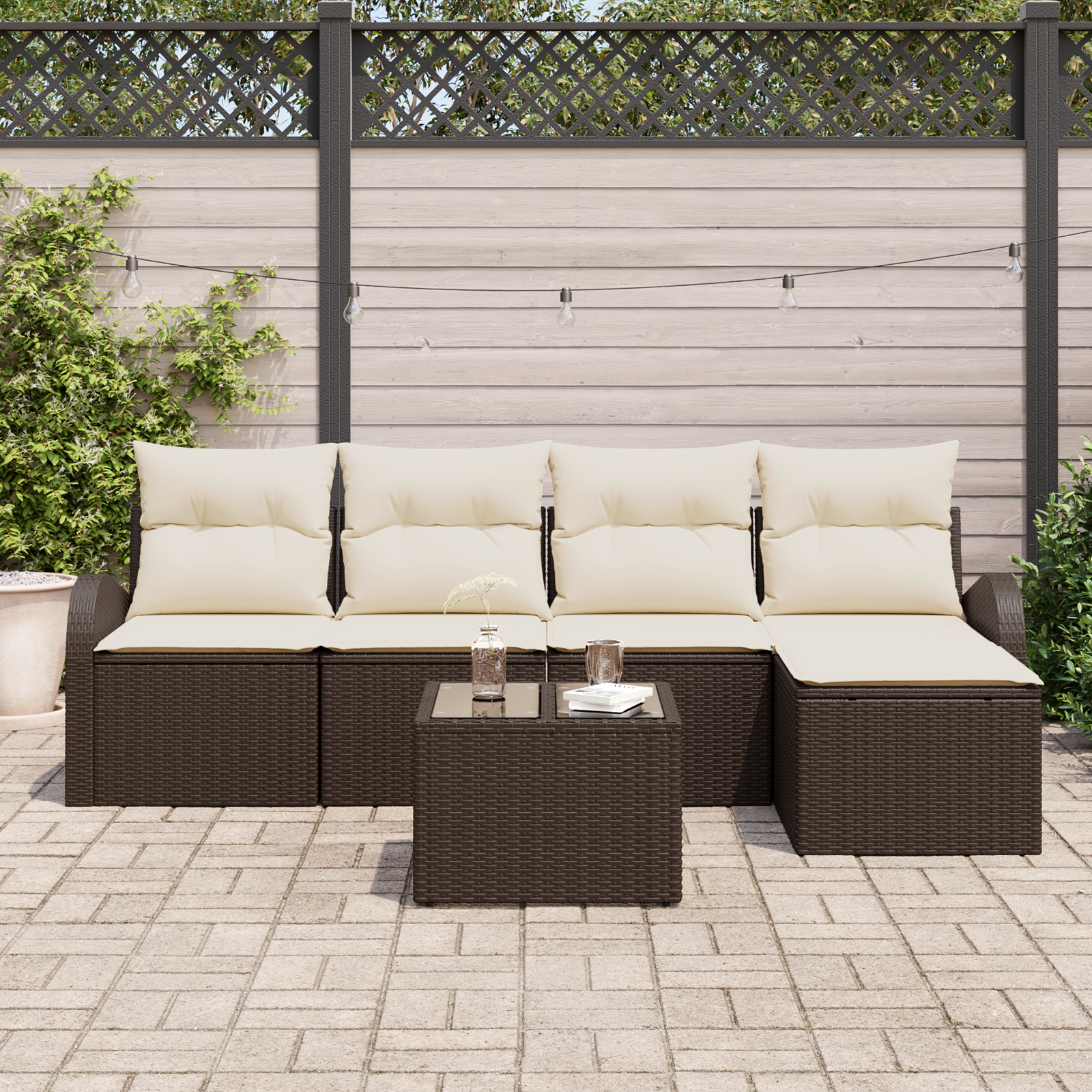 vidaXL 5-delige tuinbankset met kussens - grijs poly riet