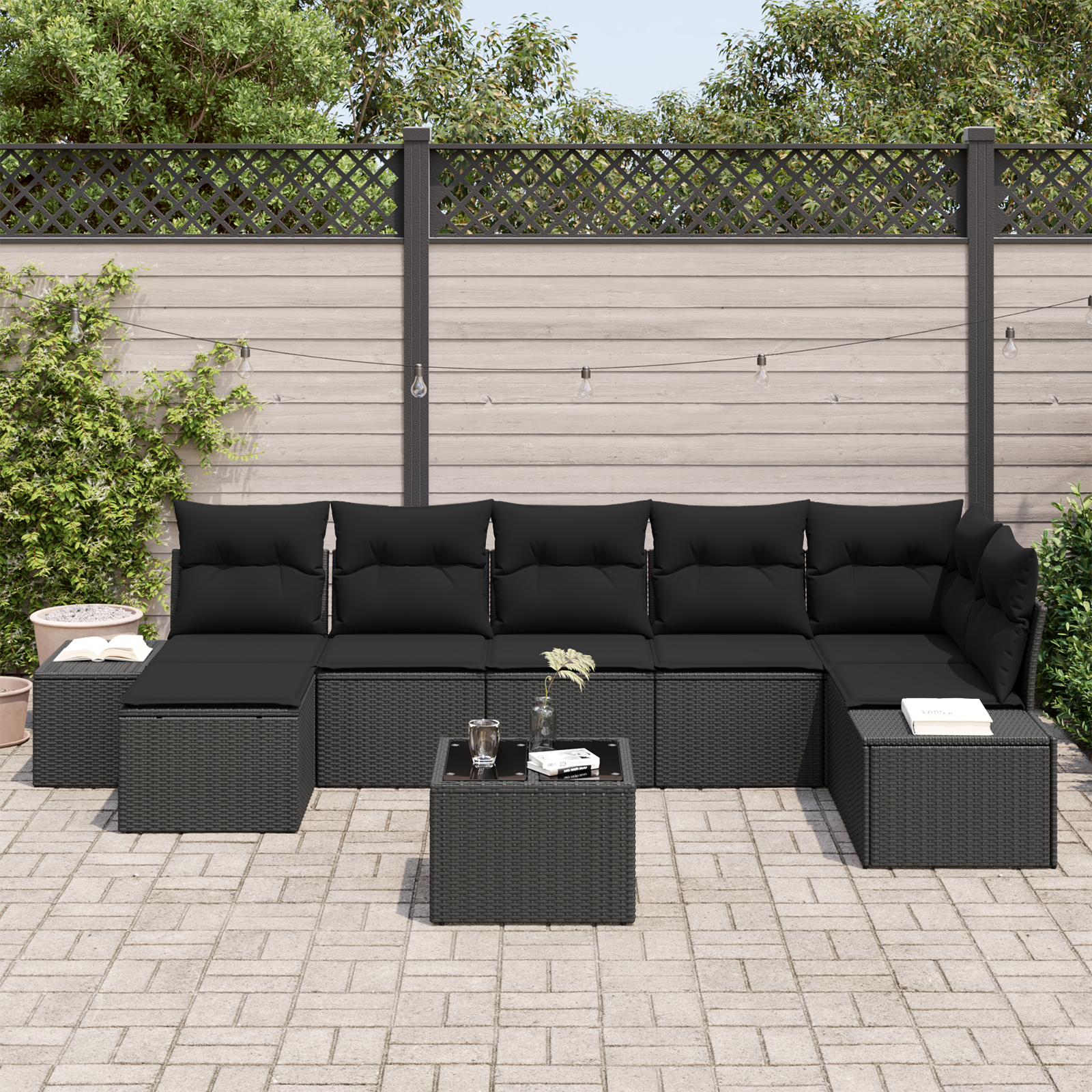 vidaXL 8-delige Tuinbankenset met kussens poly rattan beige