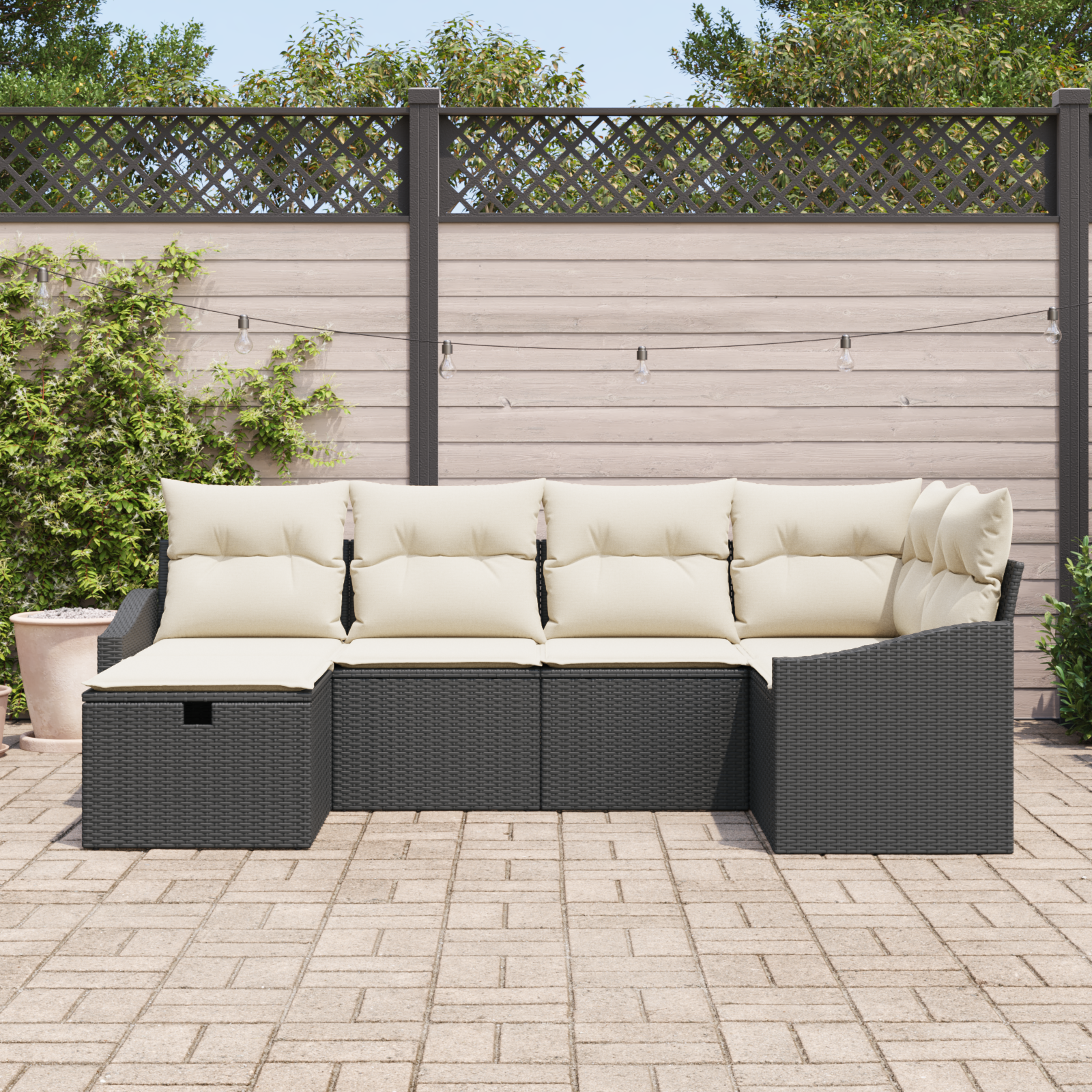 vidaXL 6-delige Tuin Sofa Set met Kussens Zwart Poly Rattan