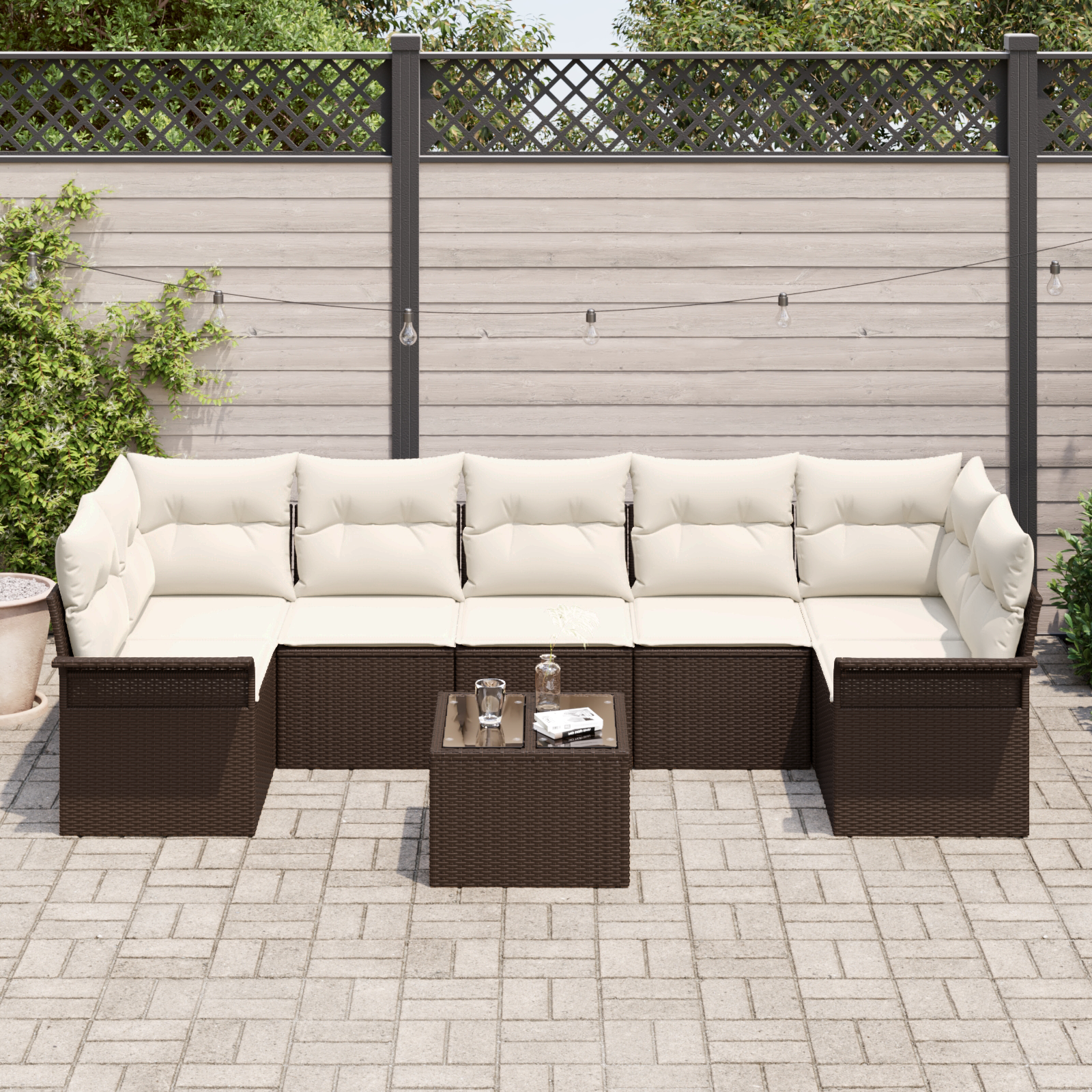 vidaXL 8-delige Tuinbankenset met kussens poly rattan bruin