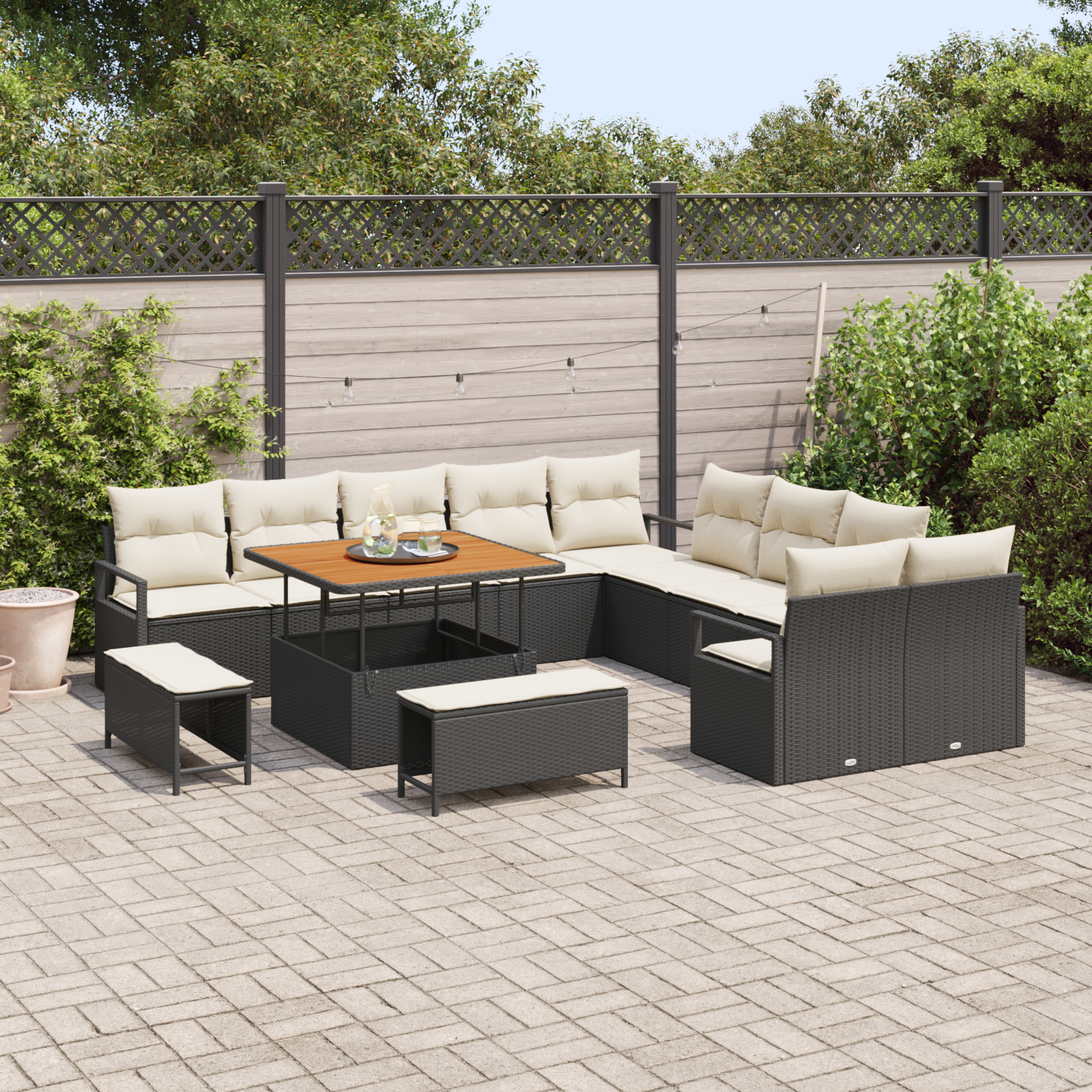 vidaXL 13-delige Tuinbankenset met kussens poly rattan acacia zwart