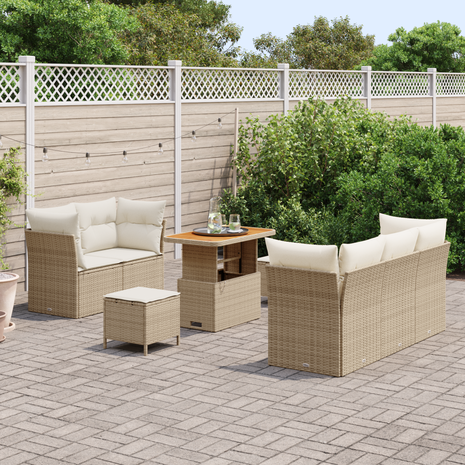 vidaXL 8-delige tuinset met kussens - Beige Poly Rattan Acacia
