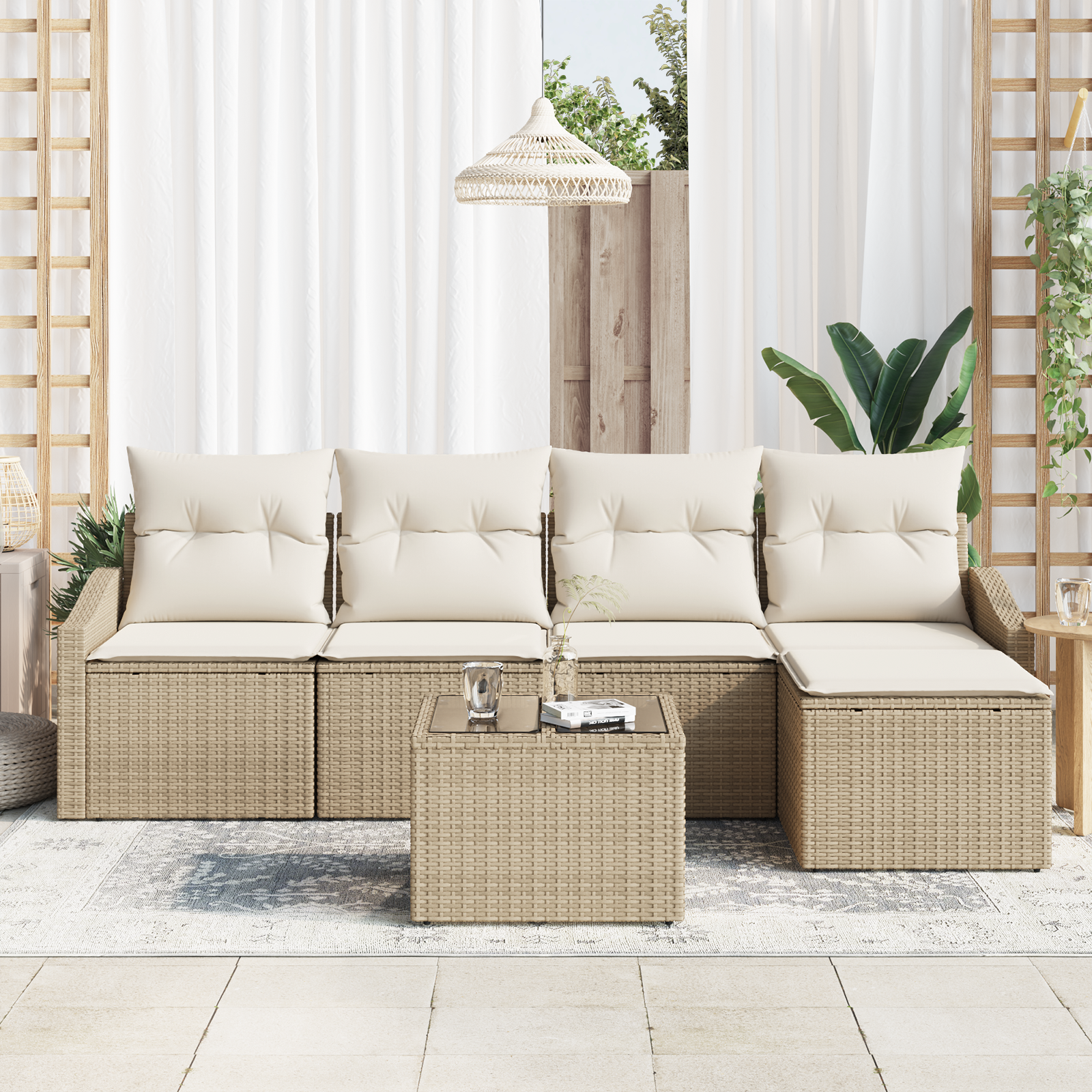 vidaXL 6-delige tuinsofa set met kussens in bruin poly rattan