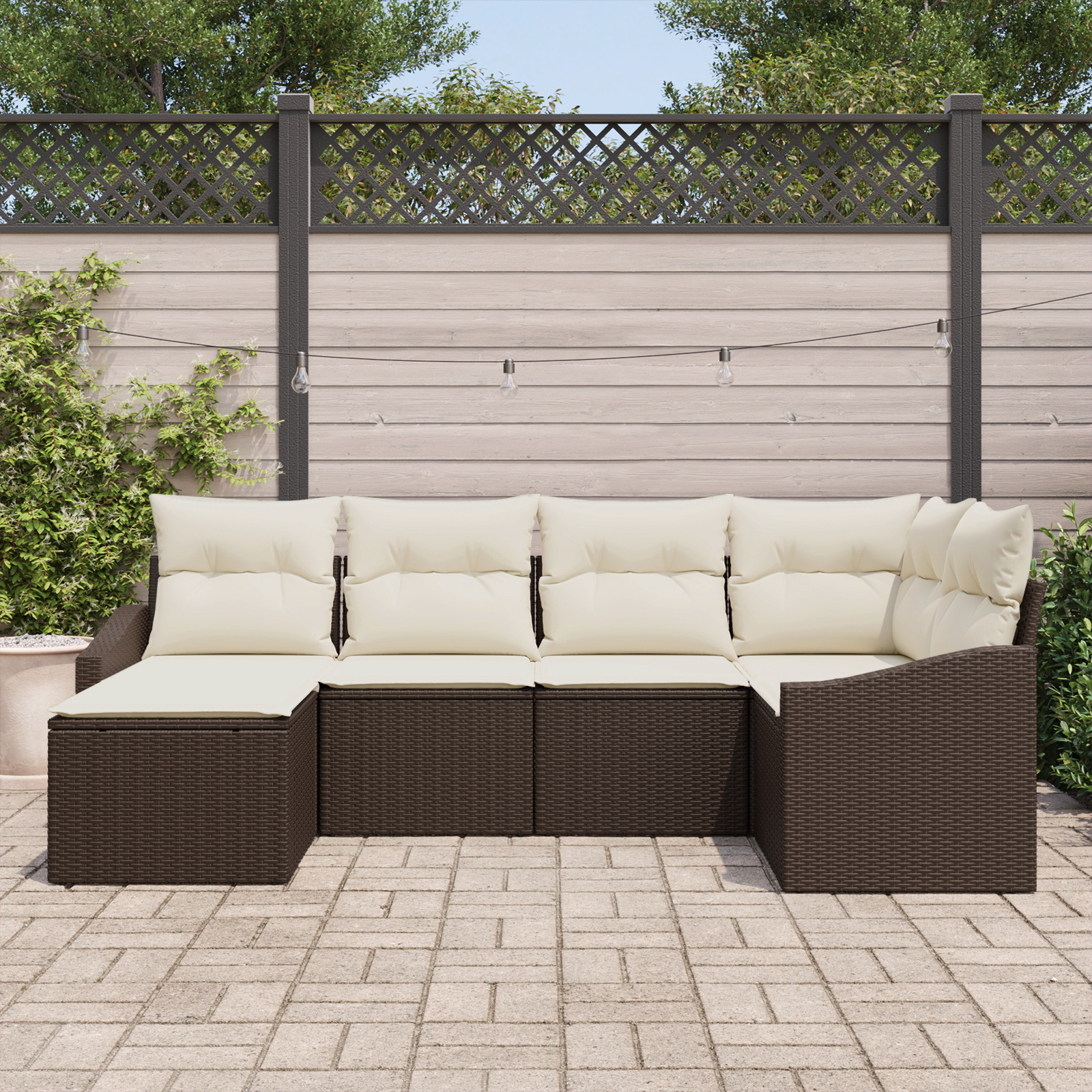 vidaXL 6-delige tuinset met kussens bruin poly riet