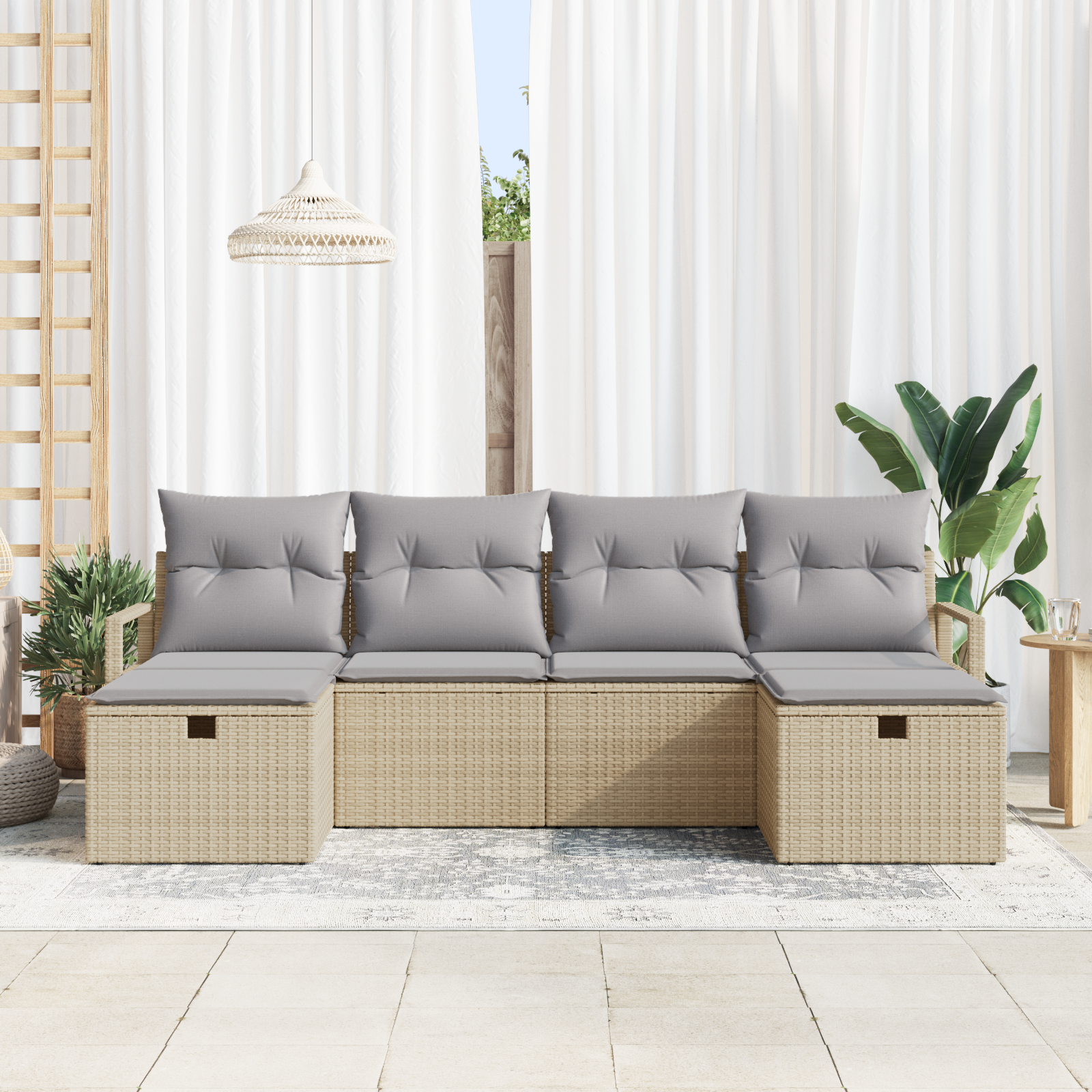 vidaXL 6-delige tuinset met kussens in beige poly rattan