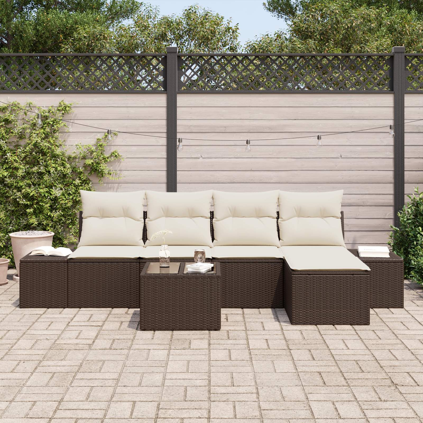 vidaXL 5-delige Tuinbankenset met kussens poly rattan grijs