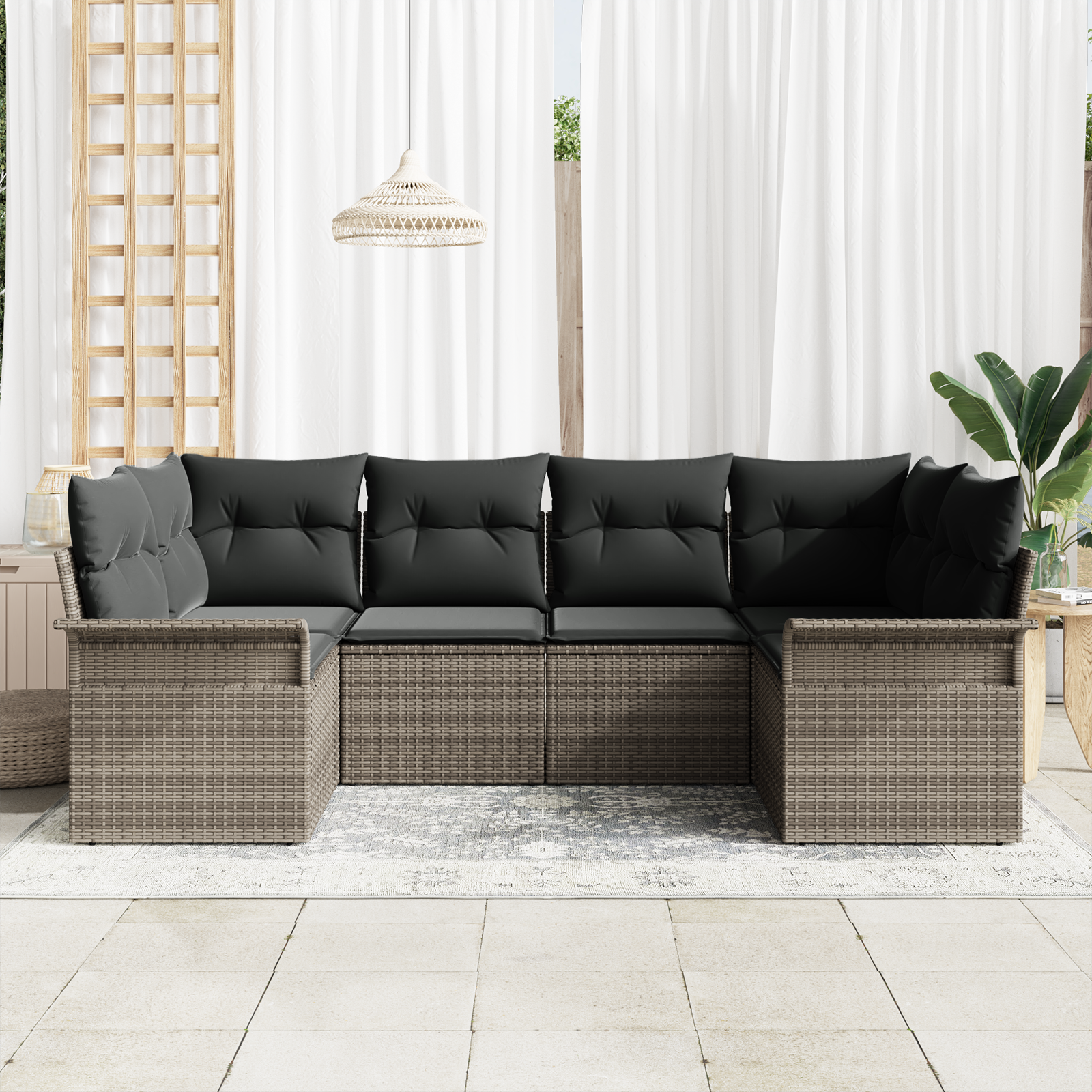 vidaXL 6-delige tuinset met kussens in grijs poly rattan
