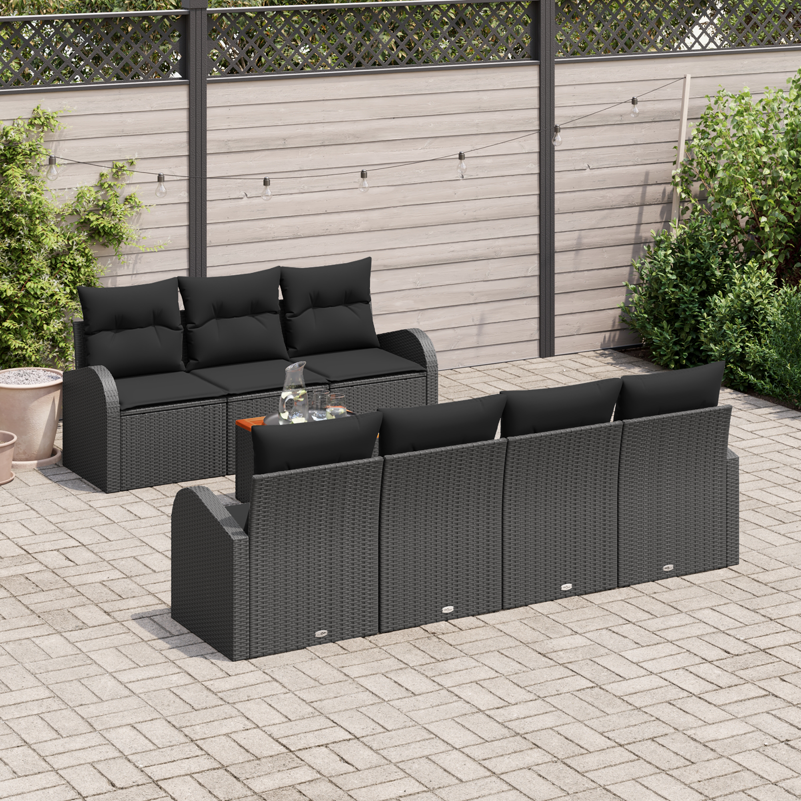 vidaXL 8 Delige Tuin Sofa Set met Kussens Zwart Poly Rattan Acacia