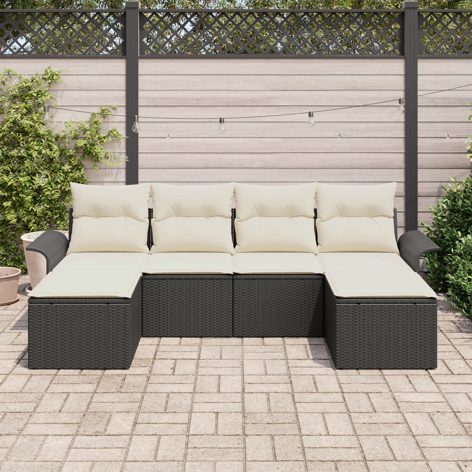 vidaXL 6-delige Tuinset met Kussens Zwart van Poly Rattan