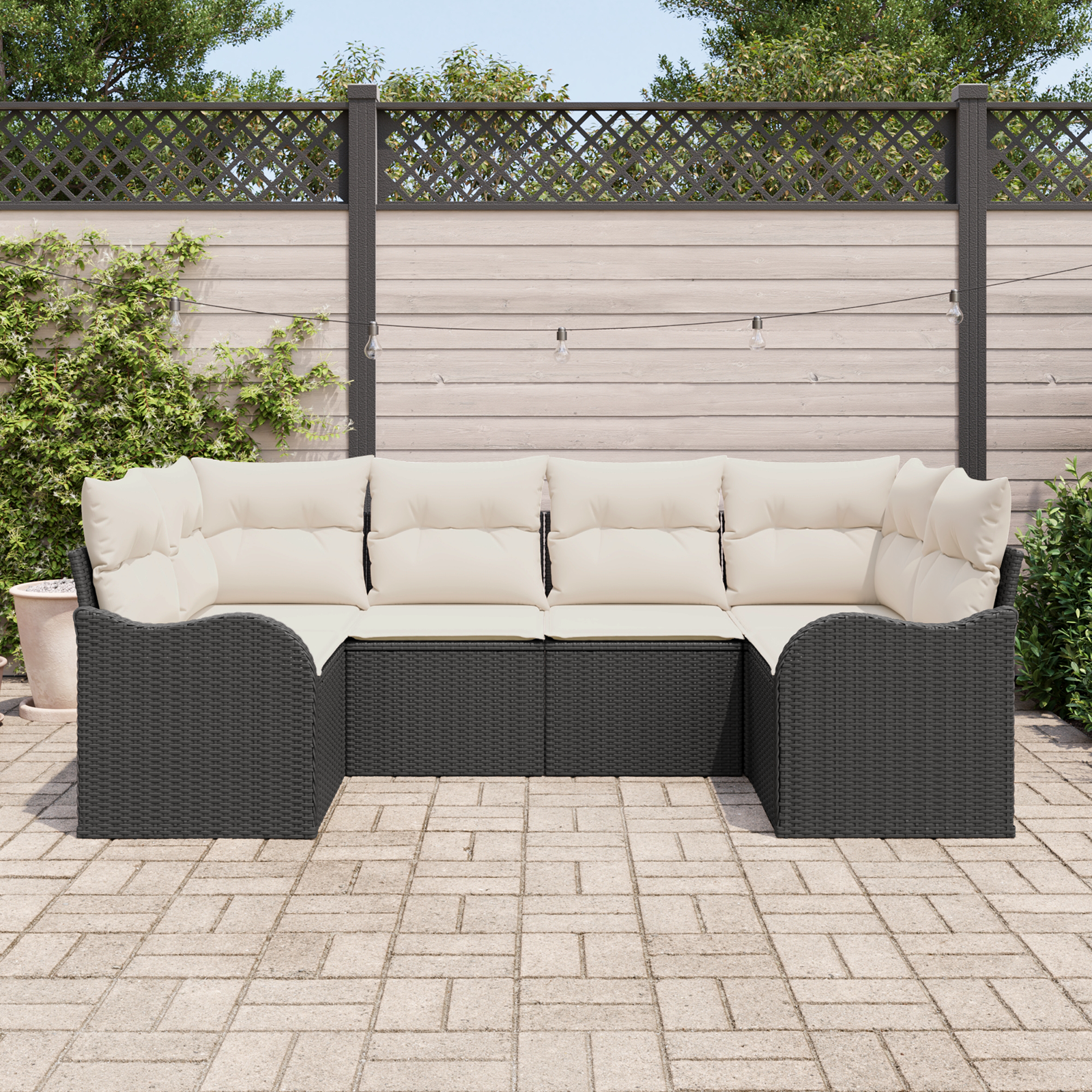 vidaXL 6-delige Ligbed Set met Kussens Zwart Poly Rattan