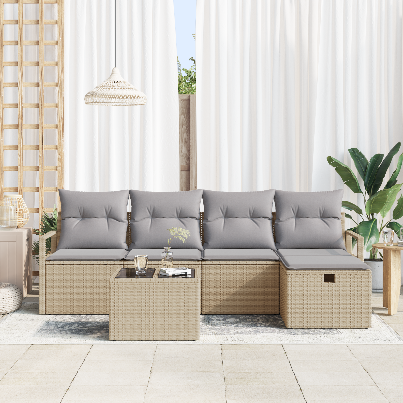 vidaXL 6-delige tuinsofa set met kussens in Beige Poly Rattan