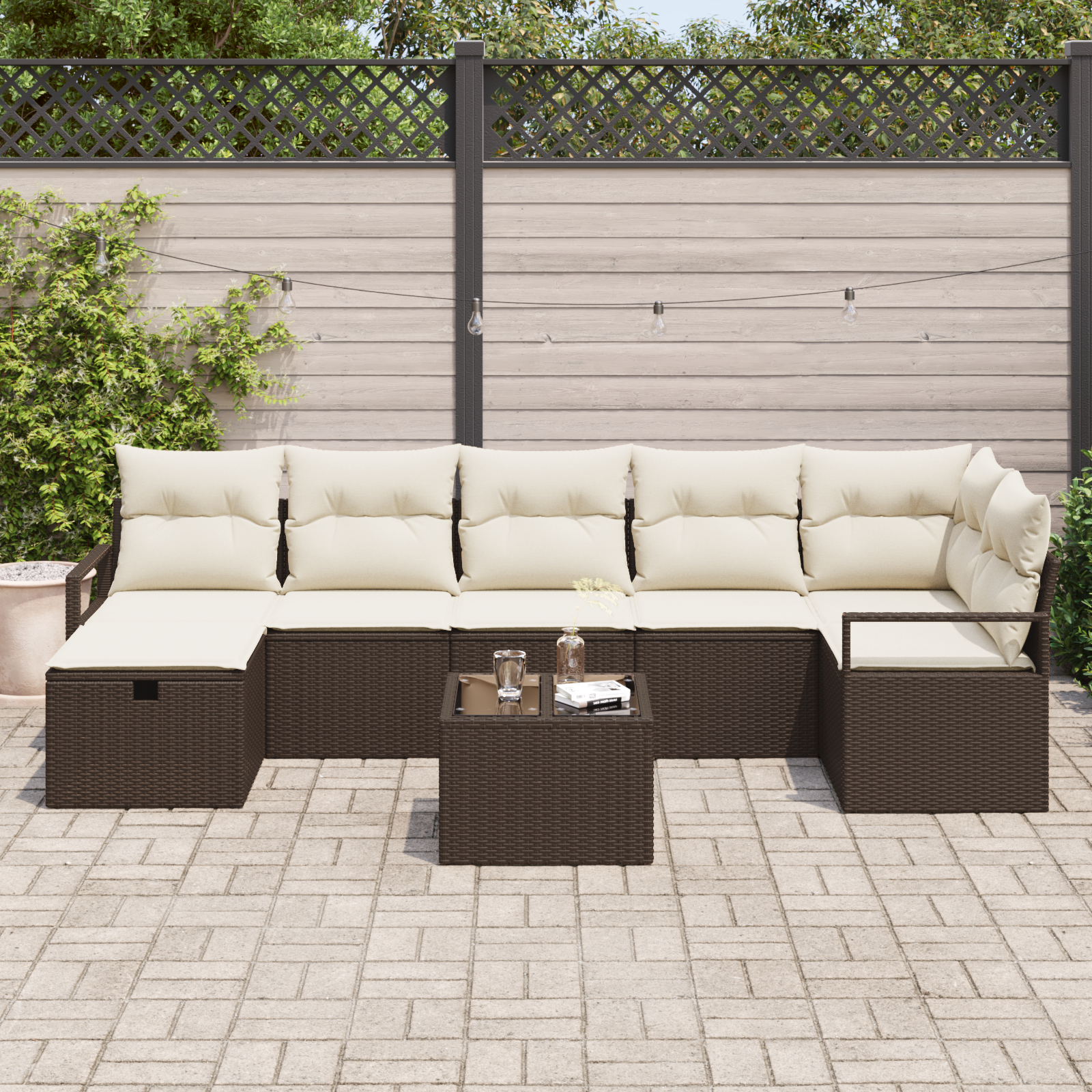 vidaXL 8-delige tuinset met kussens, bruin poly rattan