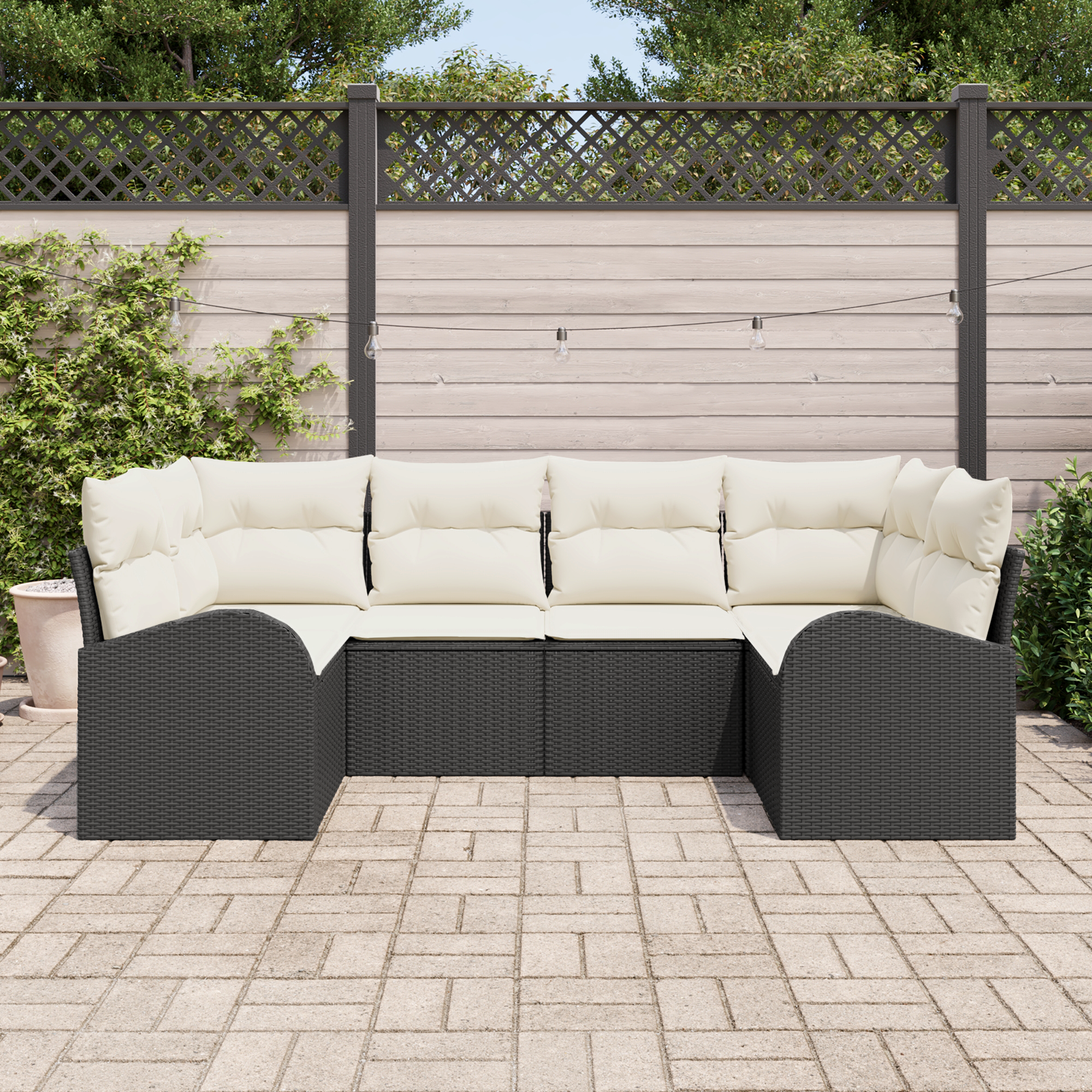 vidaXL 6-delige Tuinbankenset met kussens poly rattan zwart