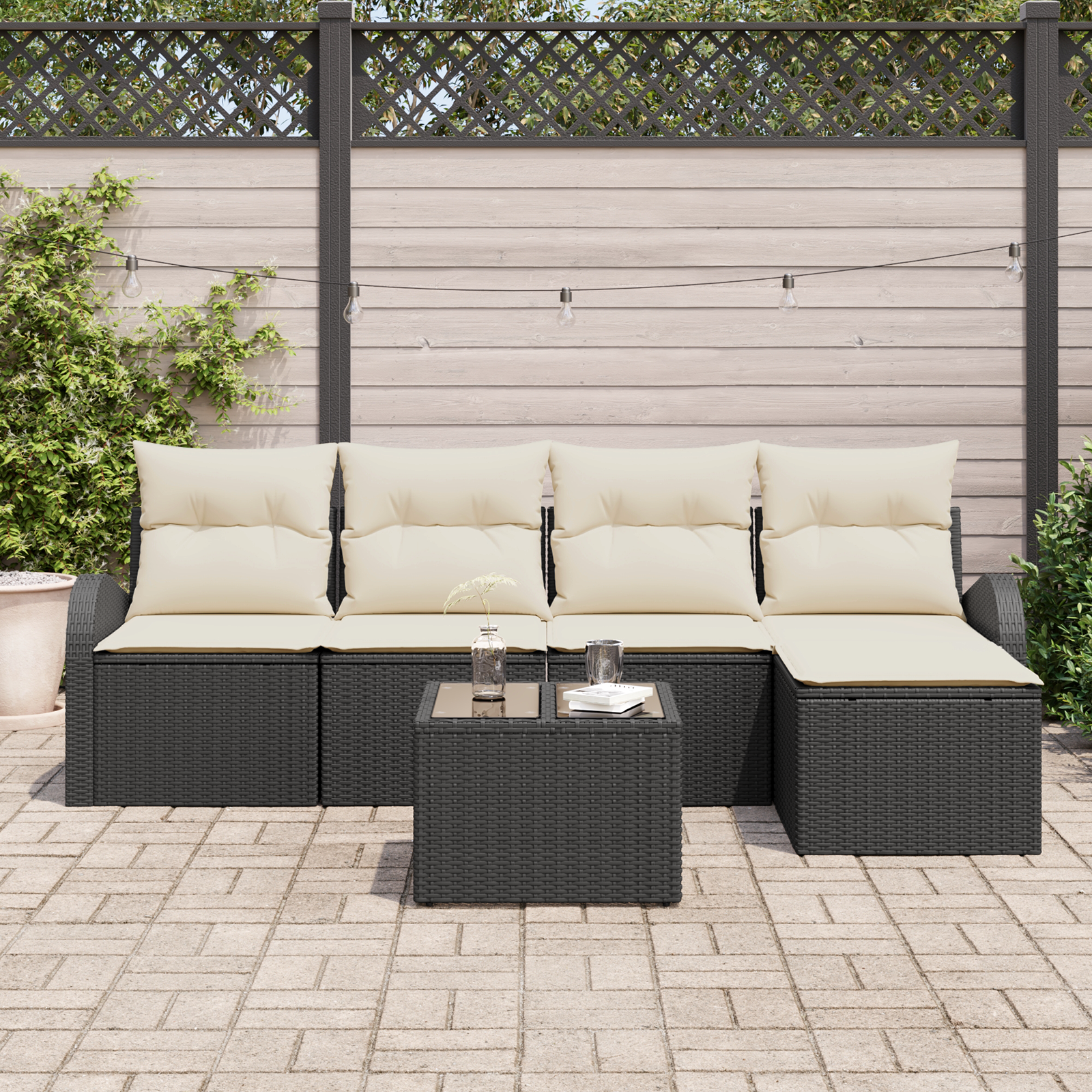 vidaXL 5-delige tuinsofa set met kussens bruin poly rattan