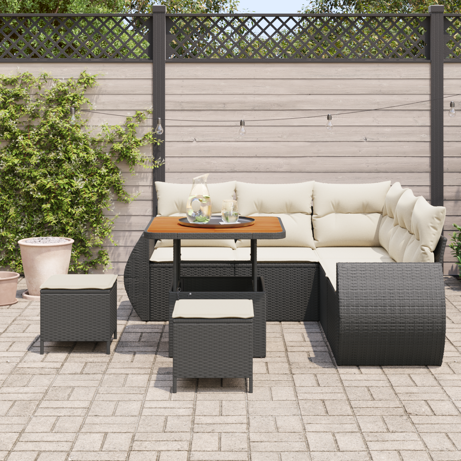 vidaXL 8-delige Tuinbankenset met kussens poly rattan acacia zwart