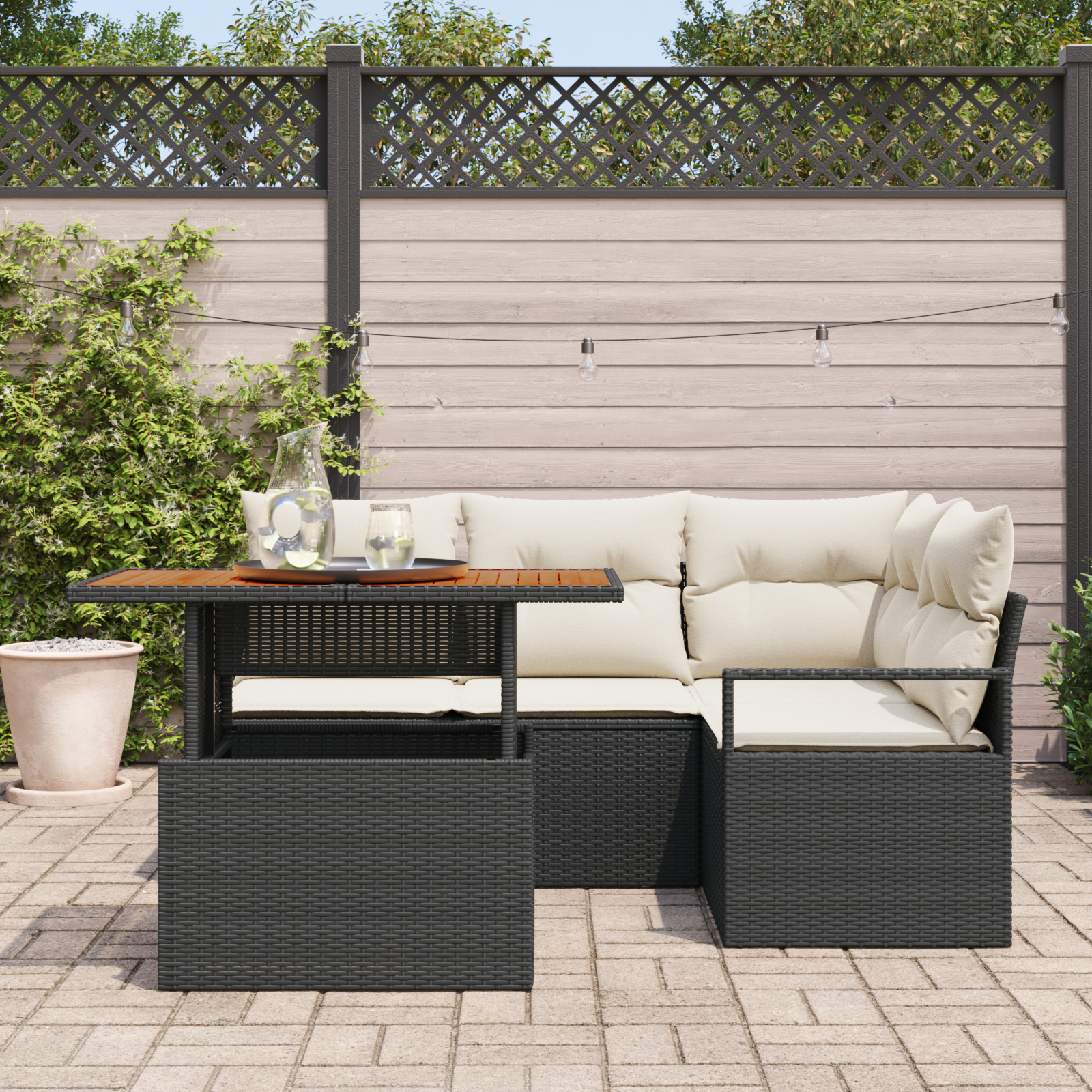vidaXL 5-delige tuinset met kussens zwart poly rattan