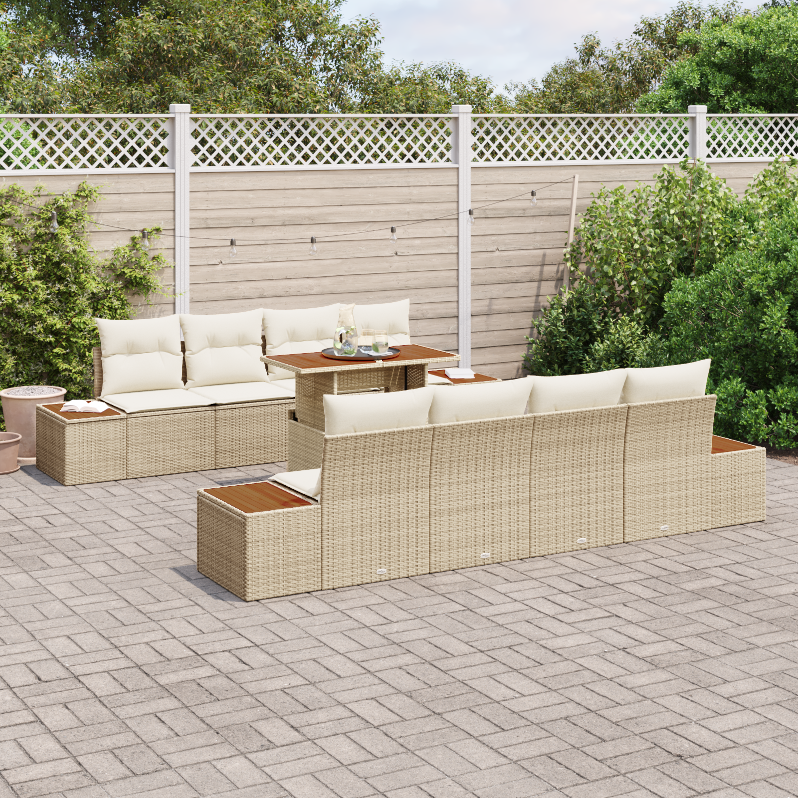 vidaXL 9-delige tuinset met kussens in beige poly rattan