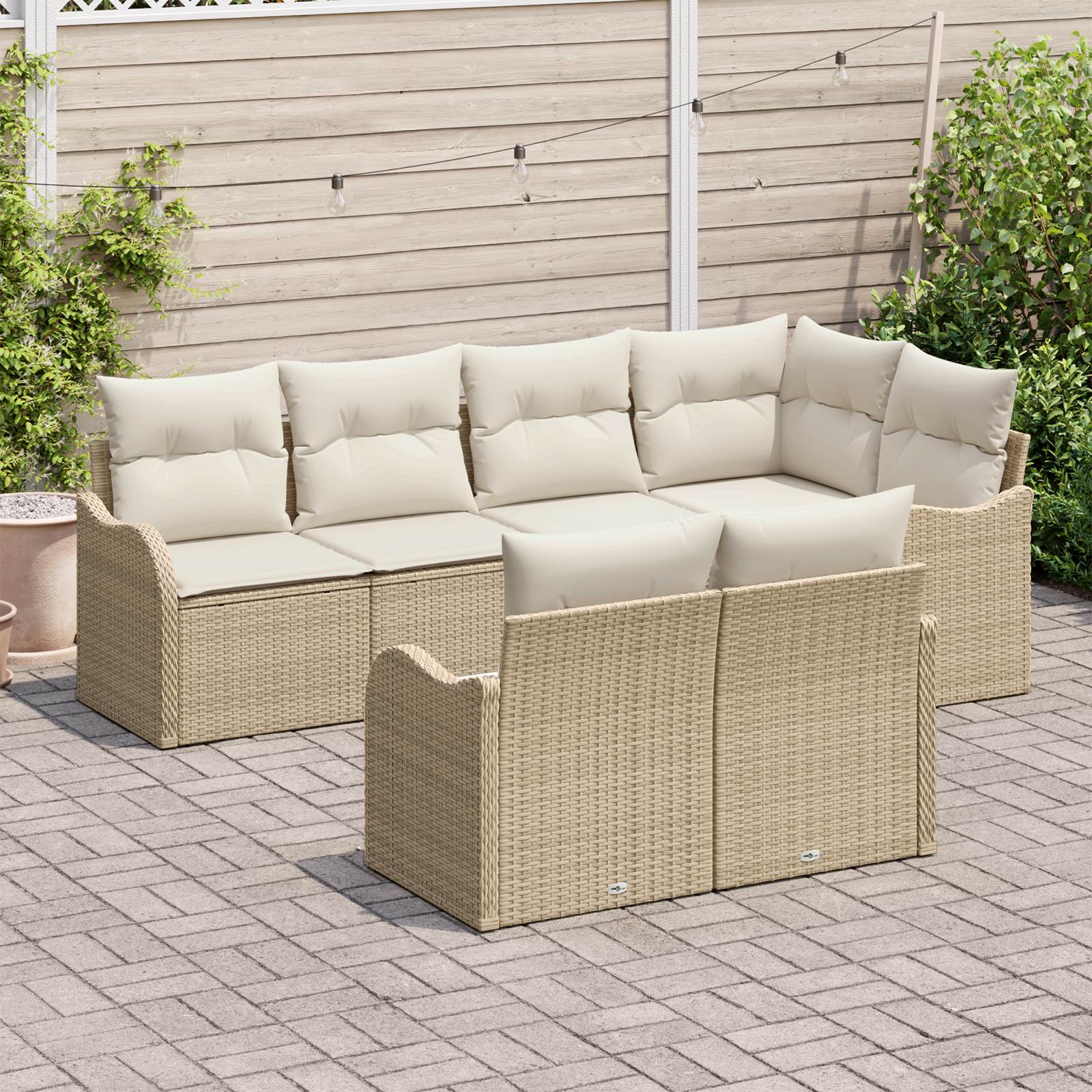 vidaXL 7-delige tuinset met kussens in beige poly rattan