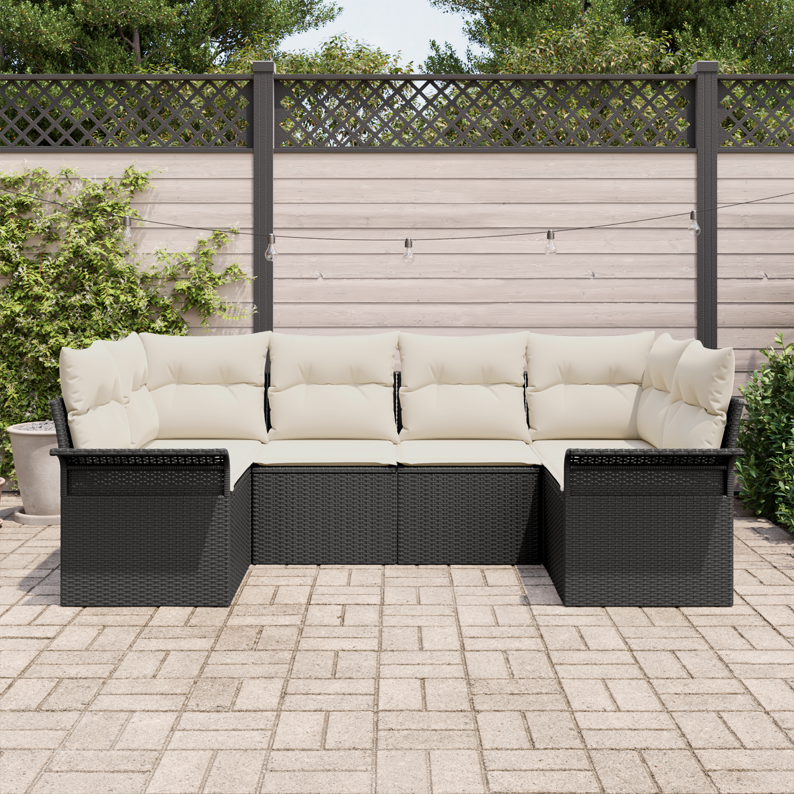 vidaXL 6-delige Tuin Sofa Set met Kussens Zwart Poly Rattan