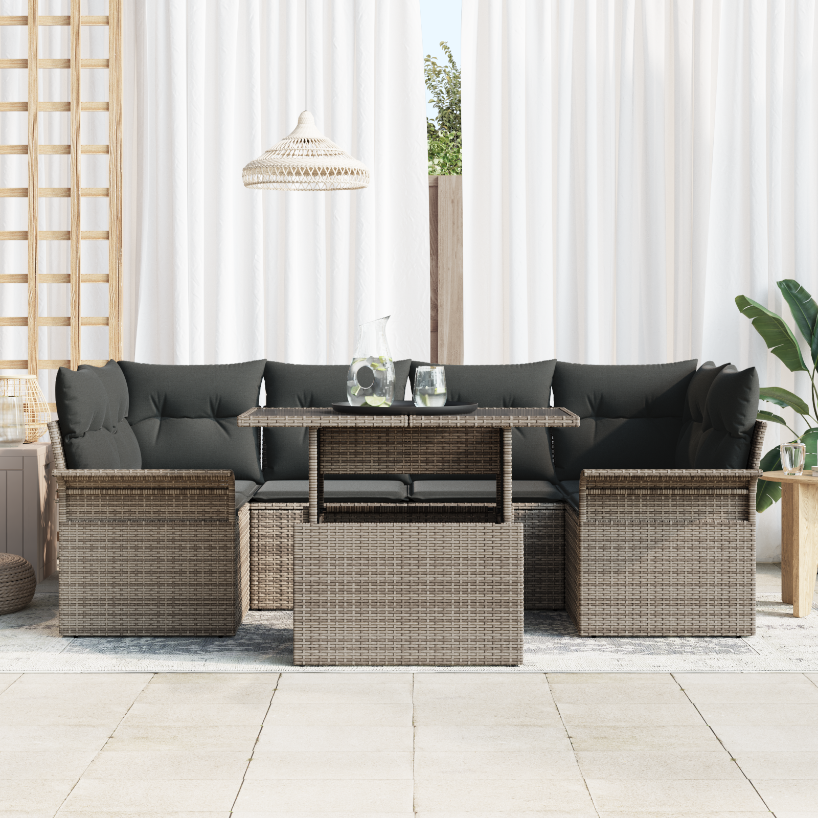 vidaXL 7-delige Tuin Sofa Set met Kussens Grijze Poly Rattan