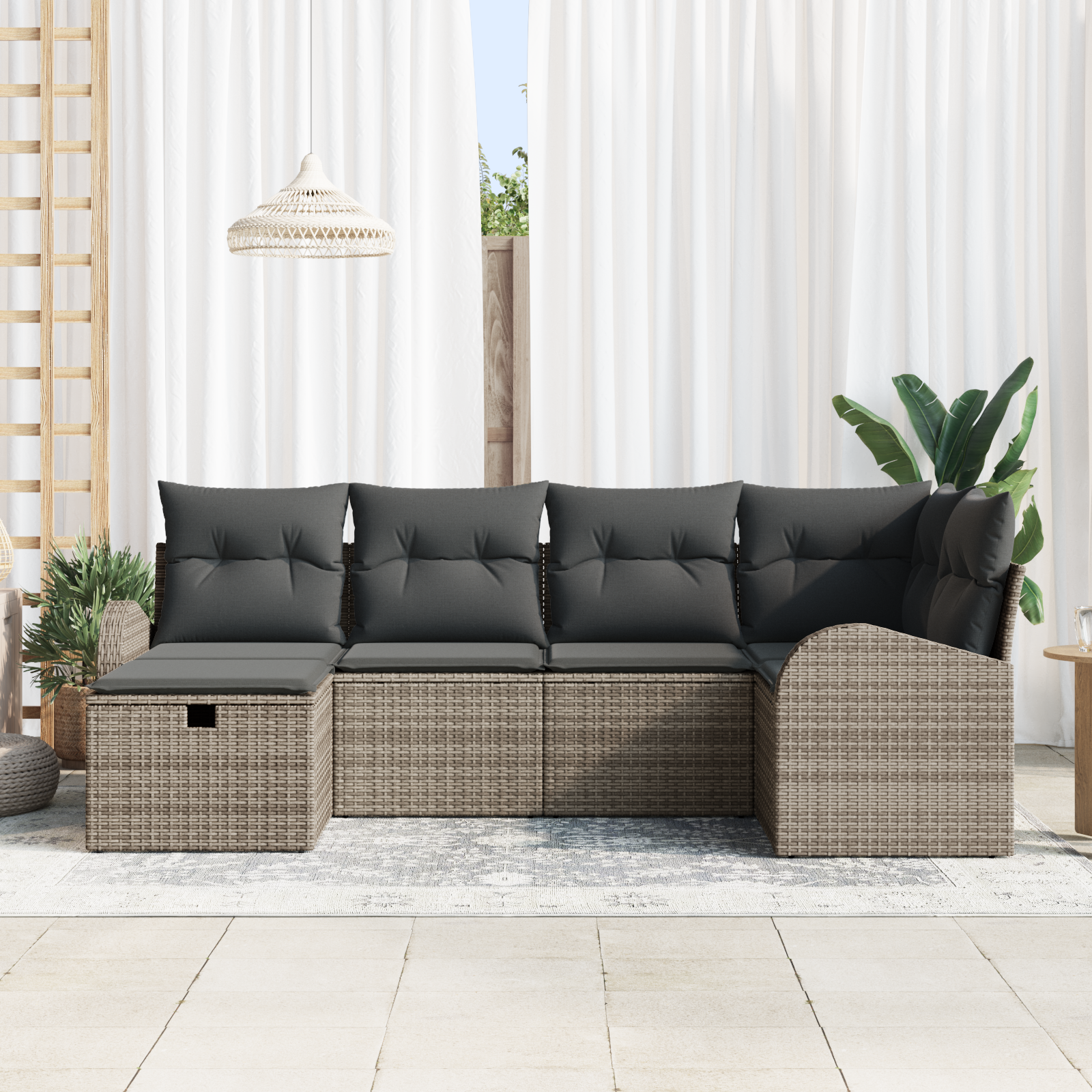 vidaXL 6-delige tuinsofa set met kussens in grijs poly rattan