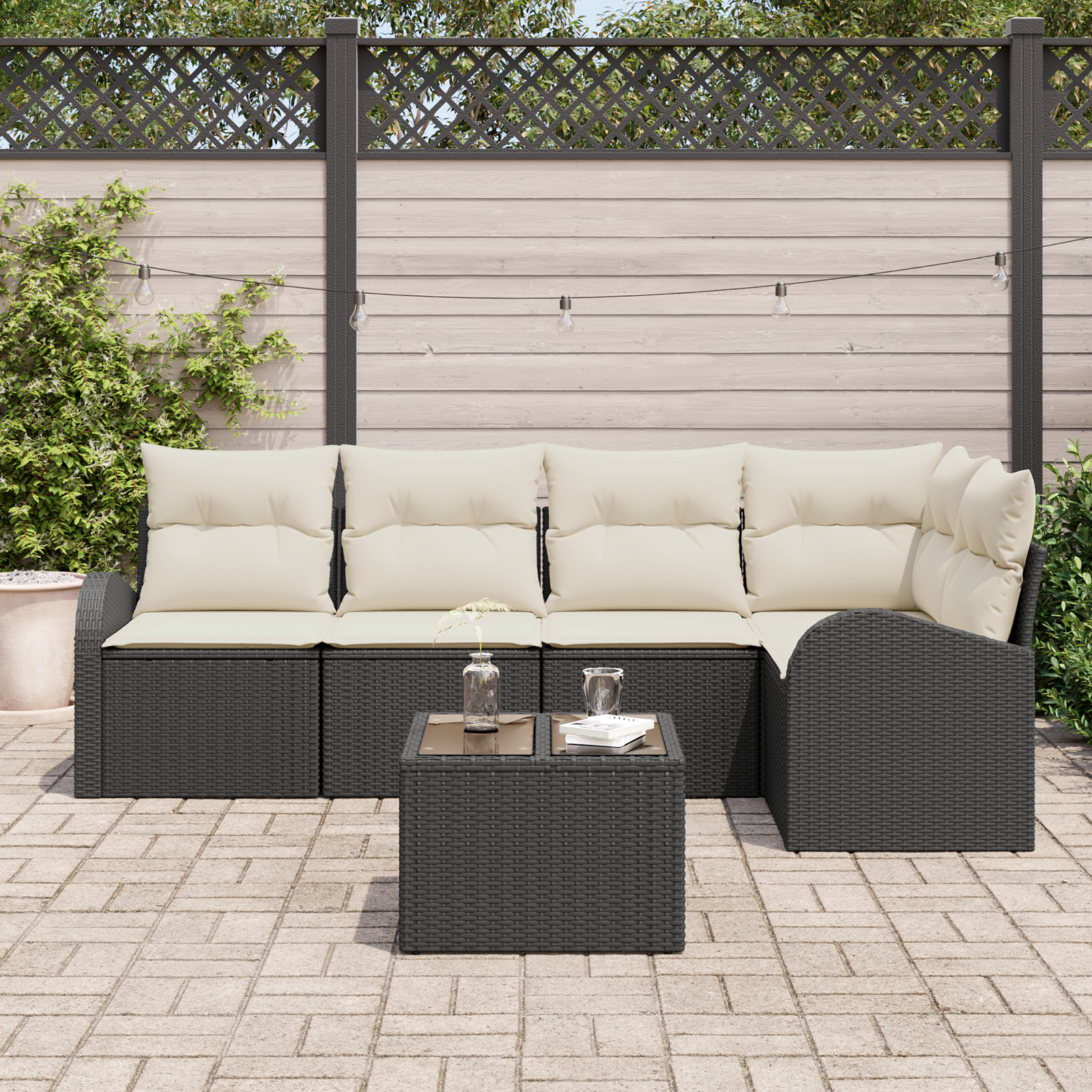 vidaXL 5-delige tuinsofa set met kussens bruin poly rattan