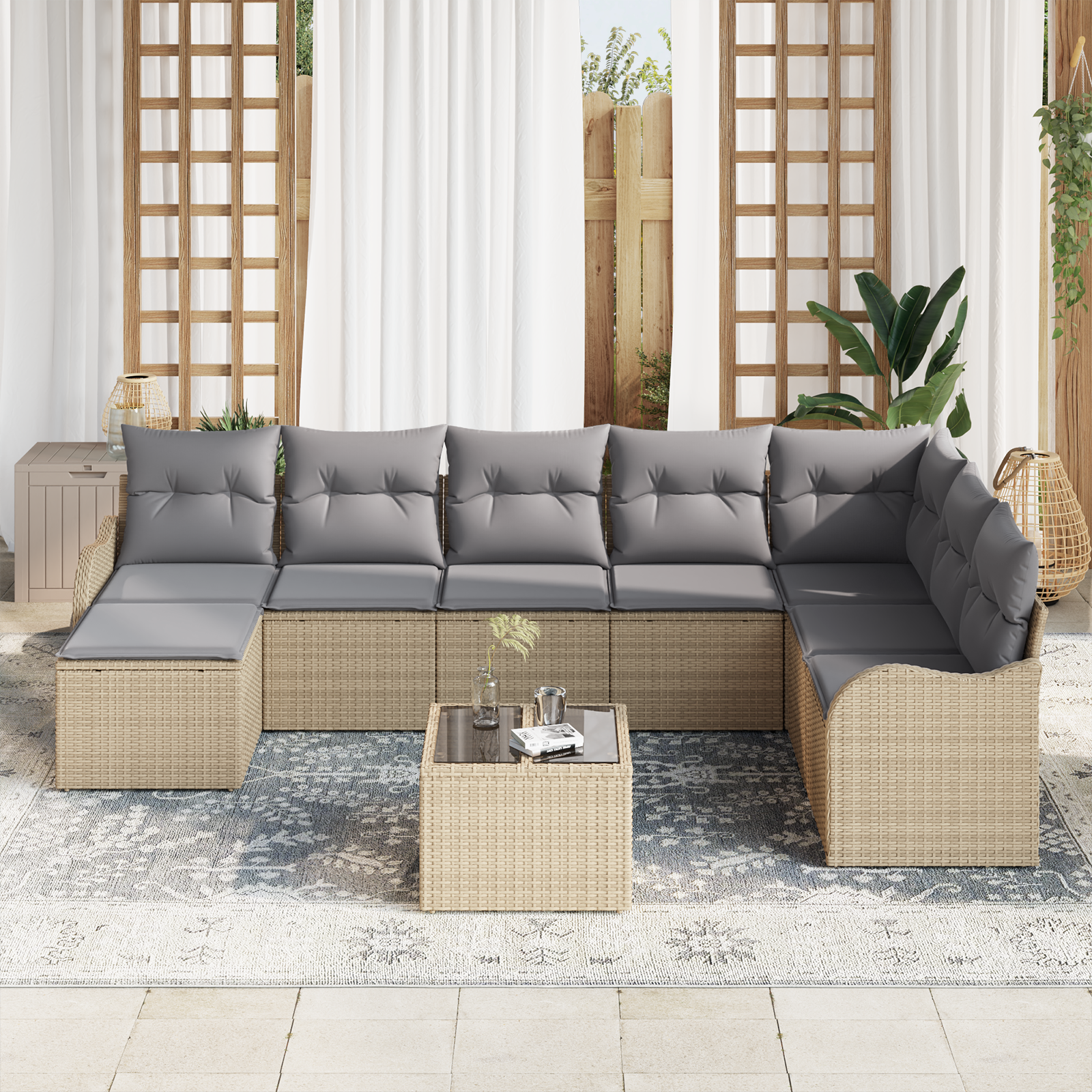 vidaXL 9-delige Tuinbankenset met kussens poly rattan zwart