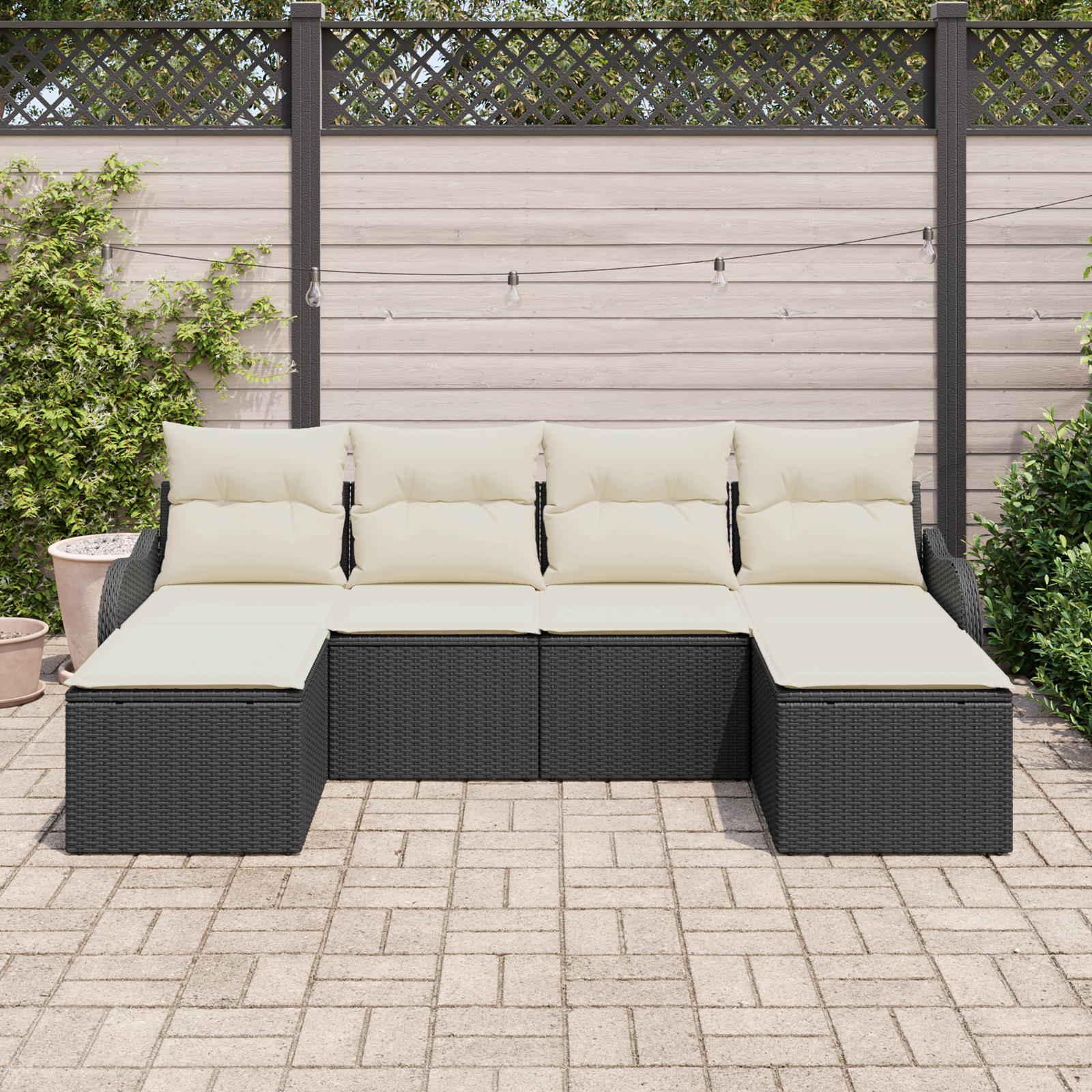 vidaXL 6-delige tuinbankset met kussens in zwart poly rattan