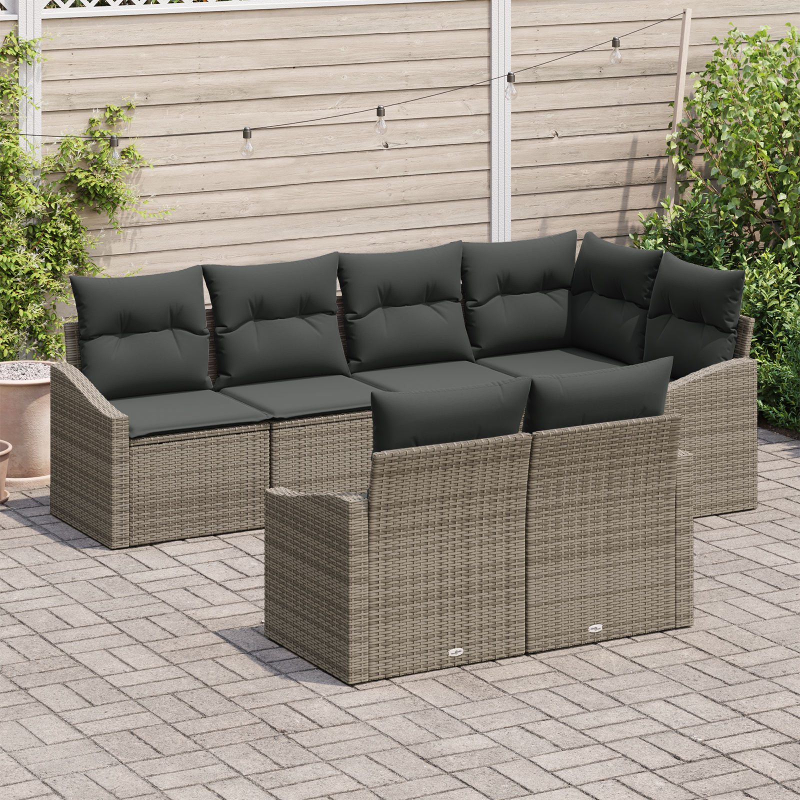 vidaXL 7-delige Tuinset met kussens poly rattan grijs