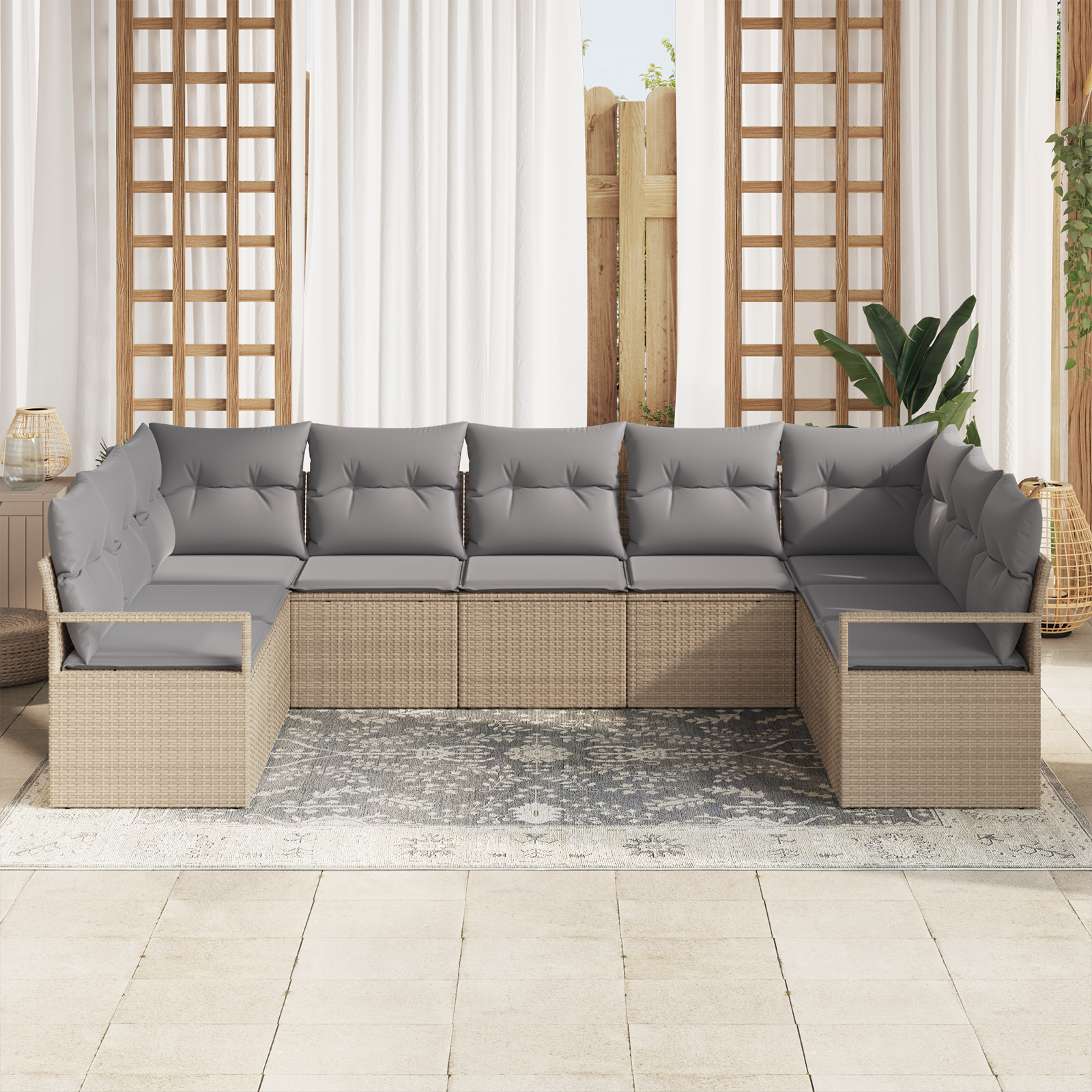 vidaXL 9-delige Tuinbankenset met kussens poly rattan beige