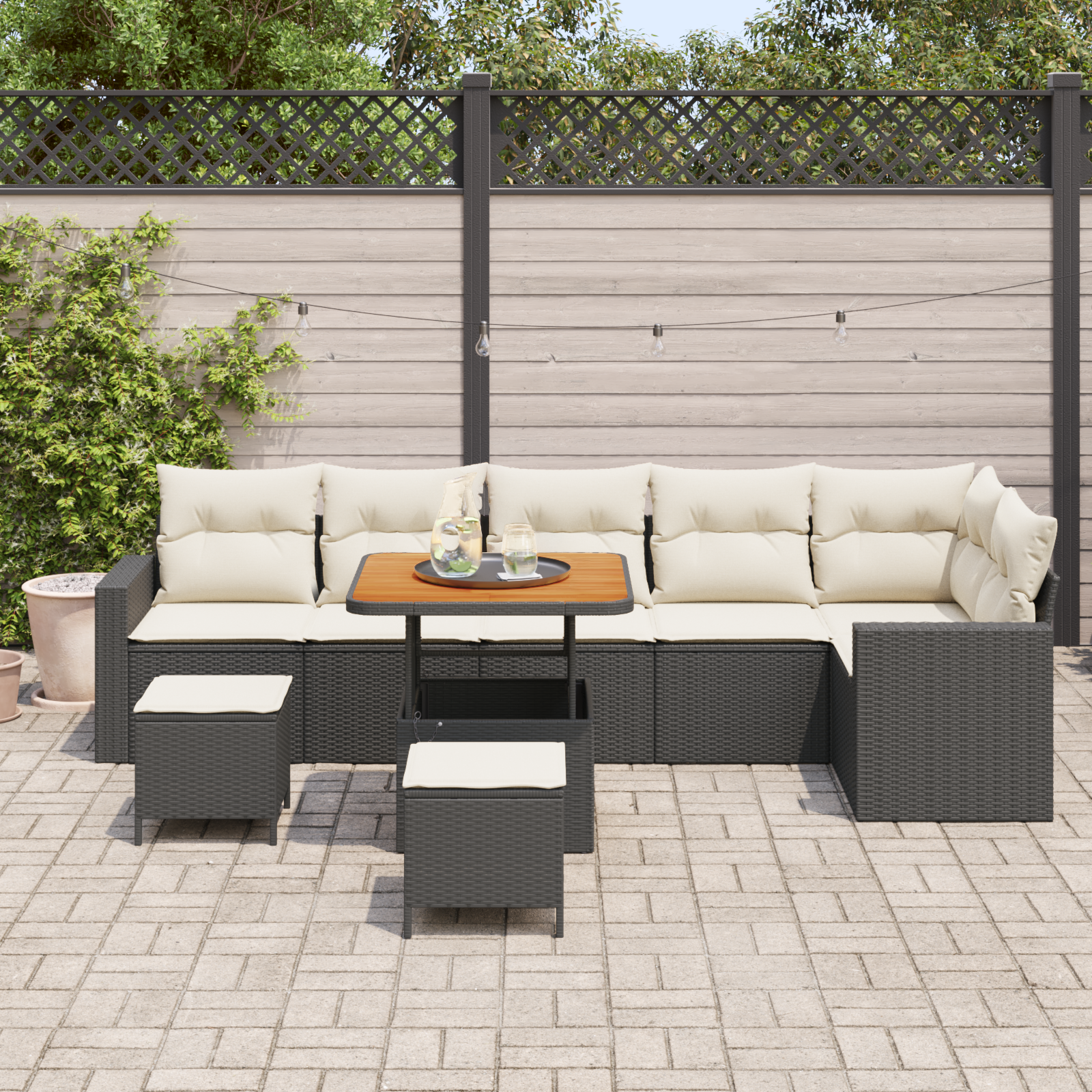 vidaXL 9-delige Tuinbankenset met kussens poly rattan acacia zwart
