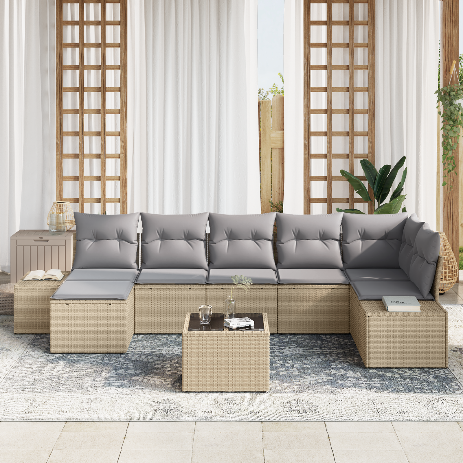 vidaXL 8-delige Tuinbankenset met kussens poly rattan zwart