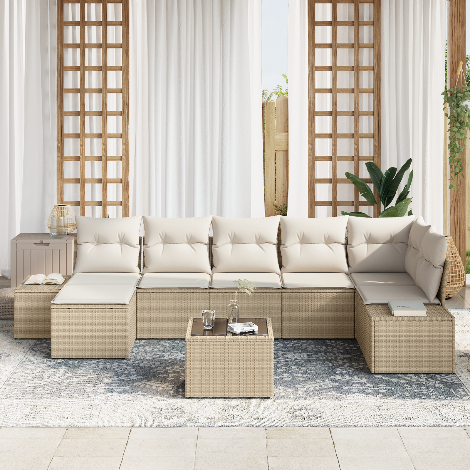 vidaXL 8-delige Tuinbankenset met kussens poly rattan bruin
