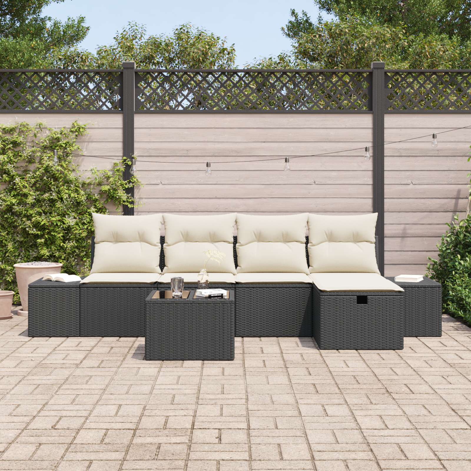 vidaXL 6-delige tuinset met kussens zwart poly rattan