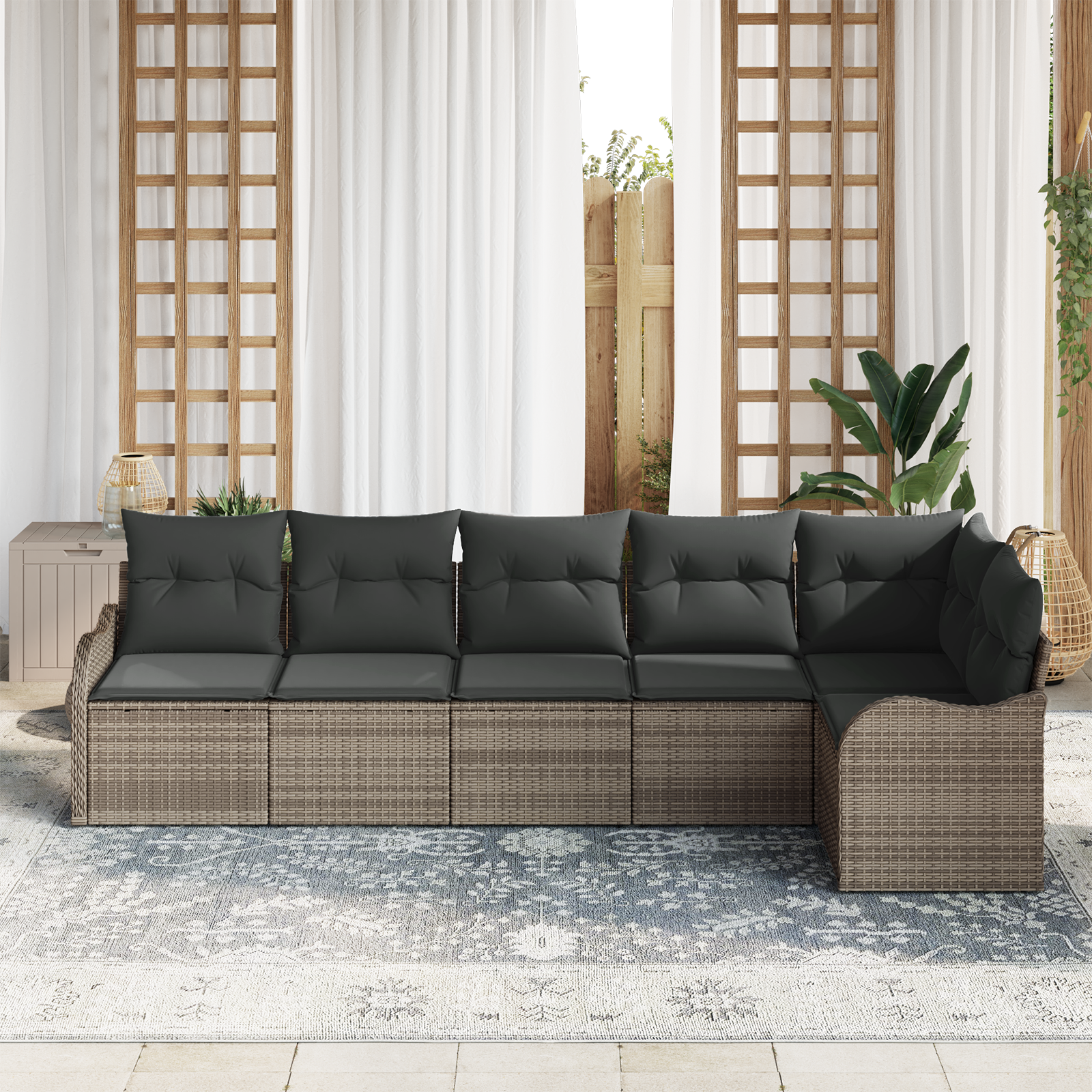 vidaXL 6-delige Tuinbankenset met kussens poly rattan grijs