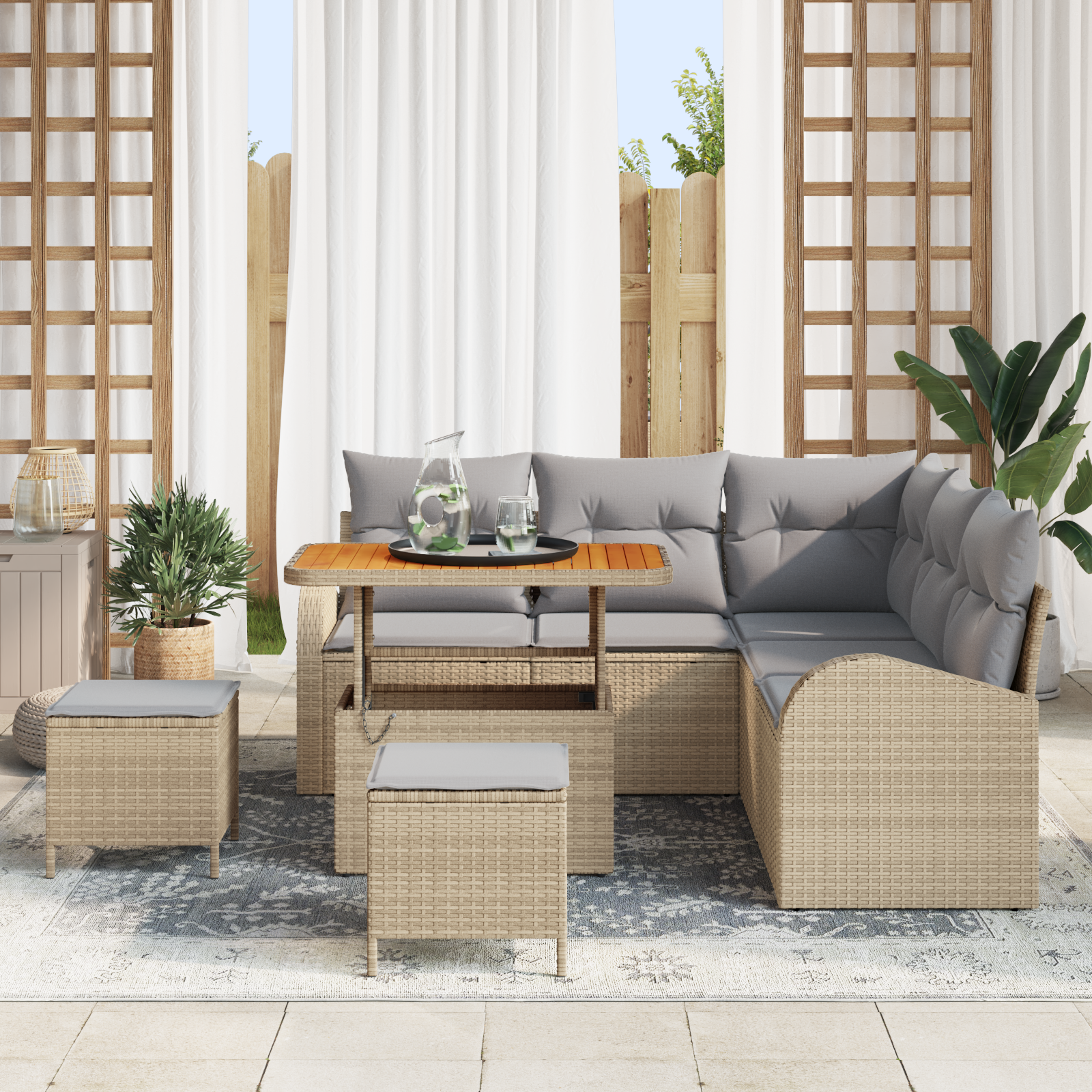 vidaXL 8-delige Tuinbankenset met kussens poly rattan acacia beige