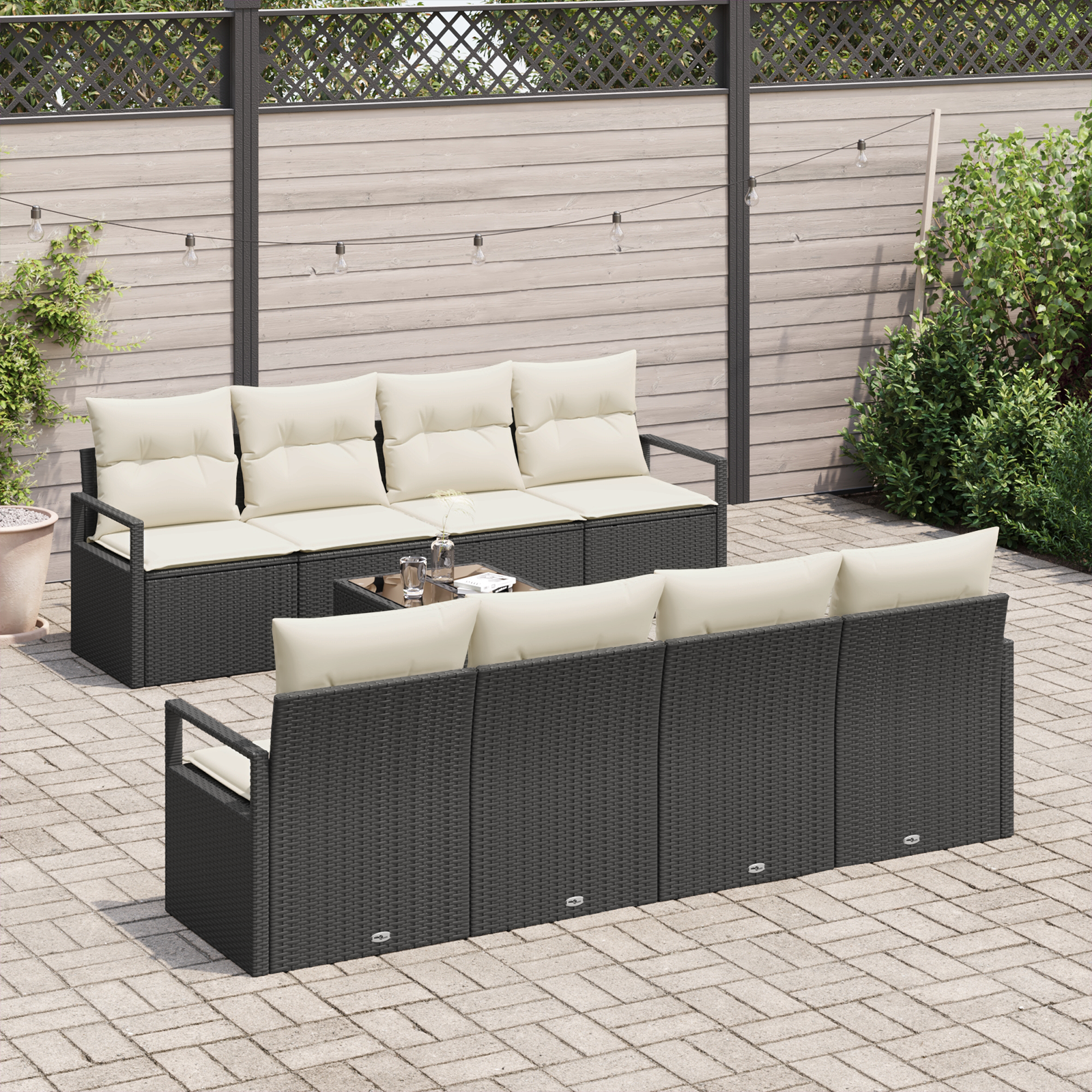 vidaXL 9-delige Tuinbankenset met kussens poly rattan zwart