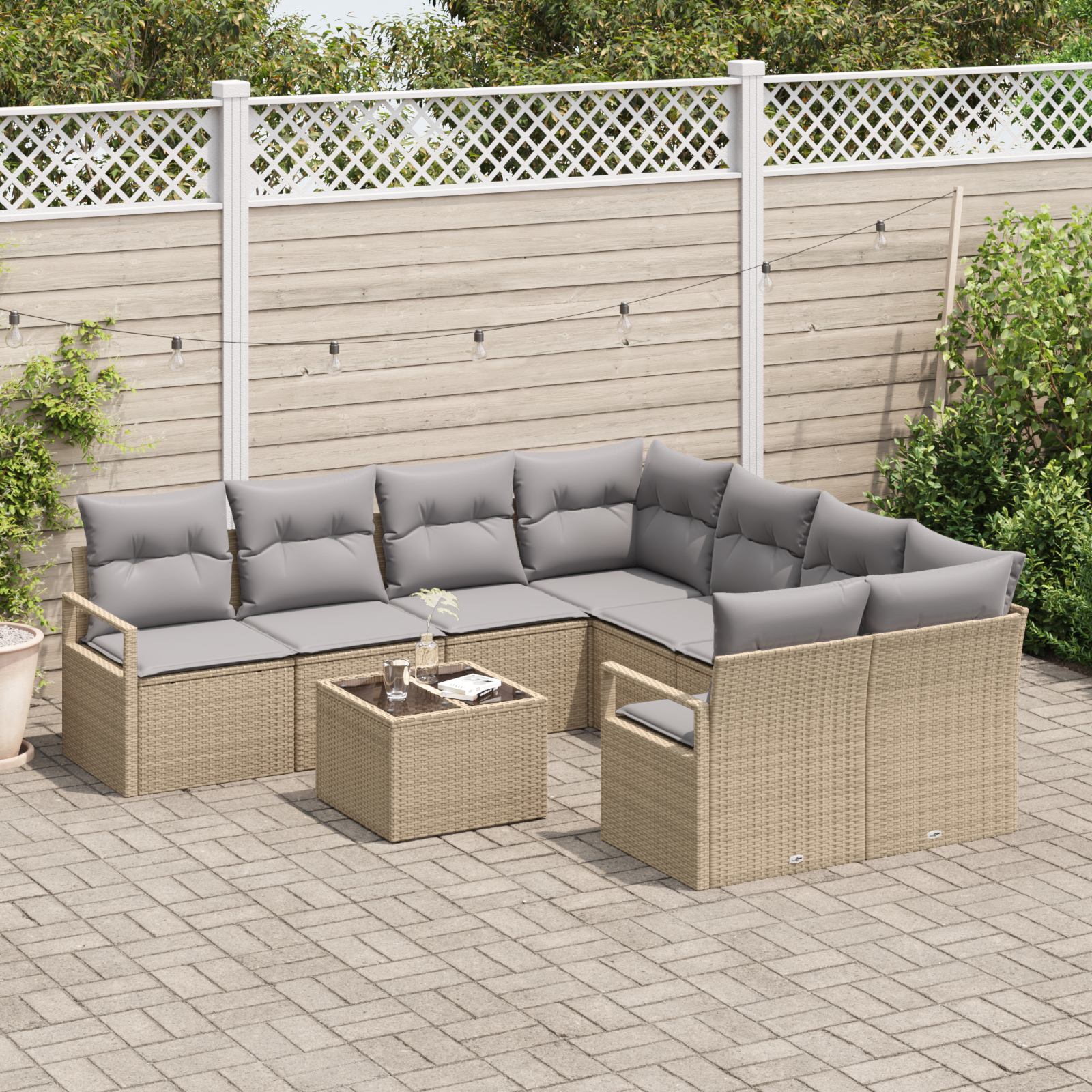 vidaXL 9-delige Tuinbankenset met kussens poly rattan beige