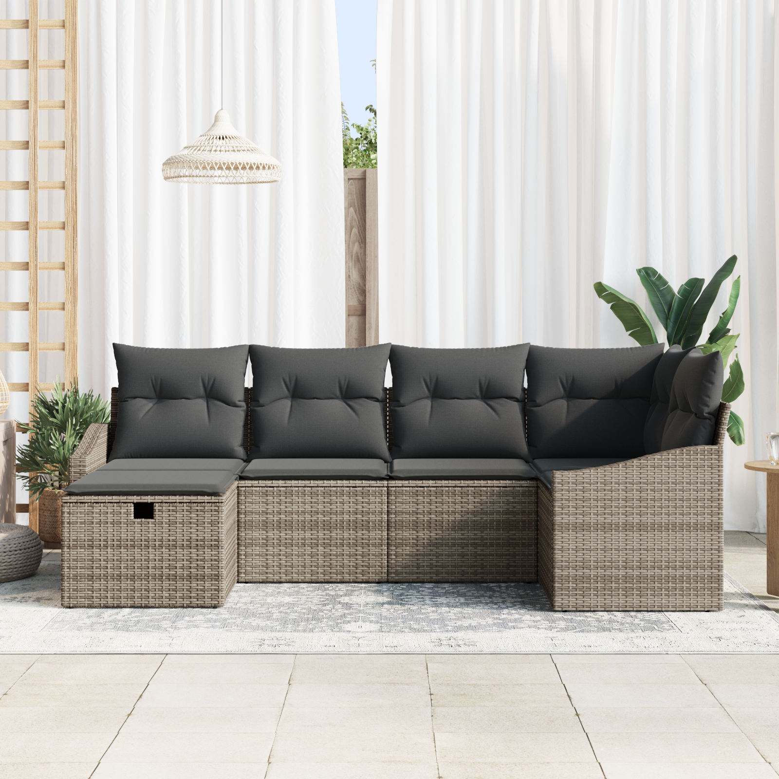 vidaXL 6 delige Tuin Sofa Set met Kussens Grijs Poly Rattan
