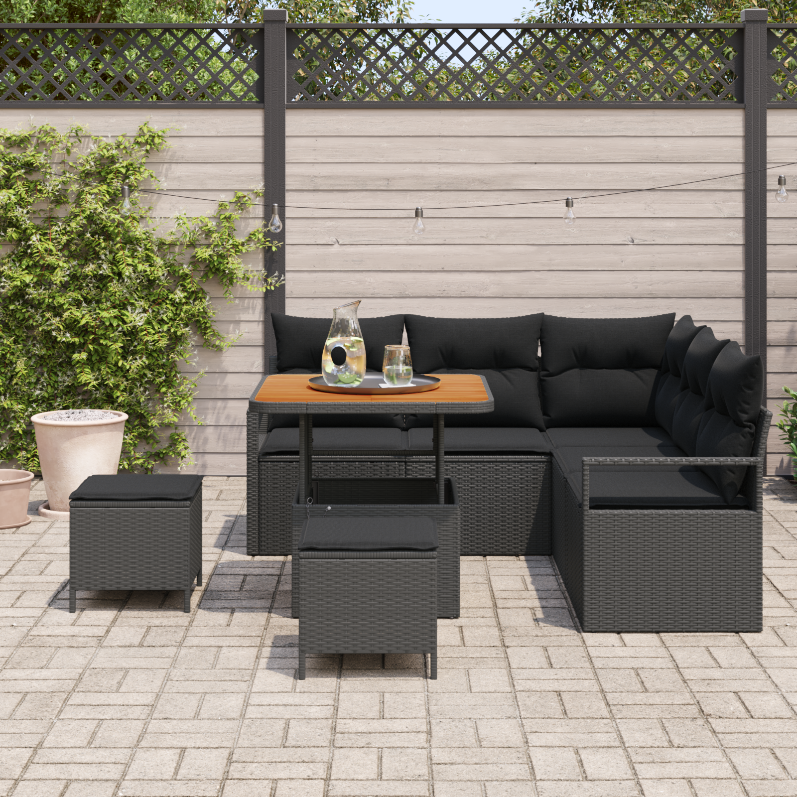 vidaXL 8-delige tuinset met kussens zwart poly rattan acacia