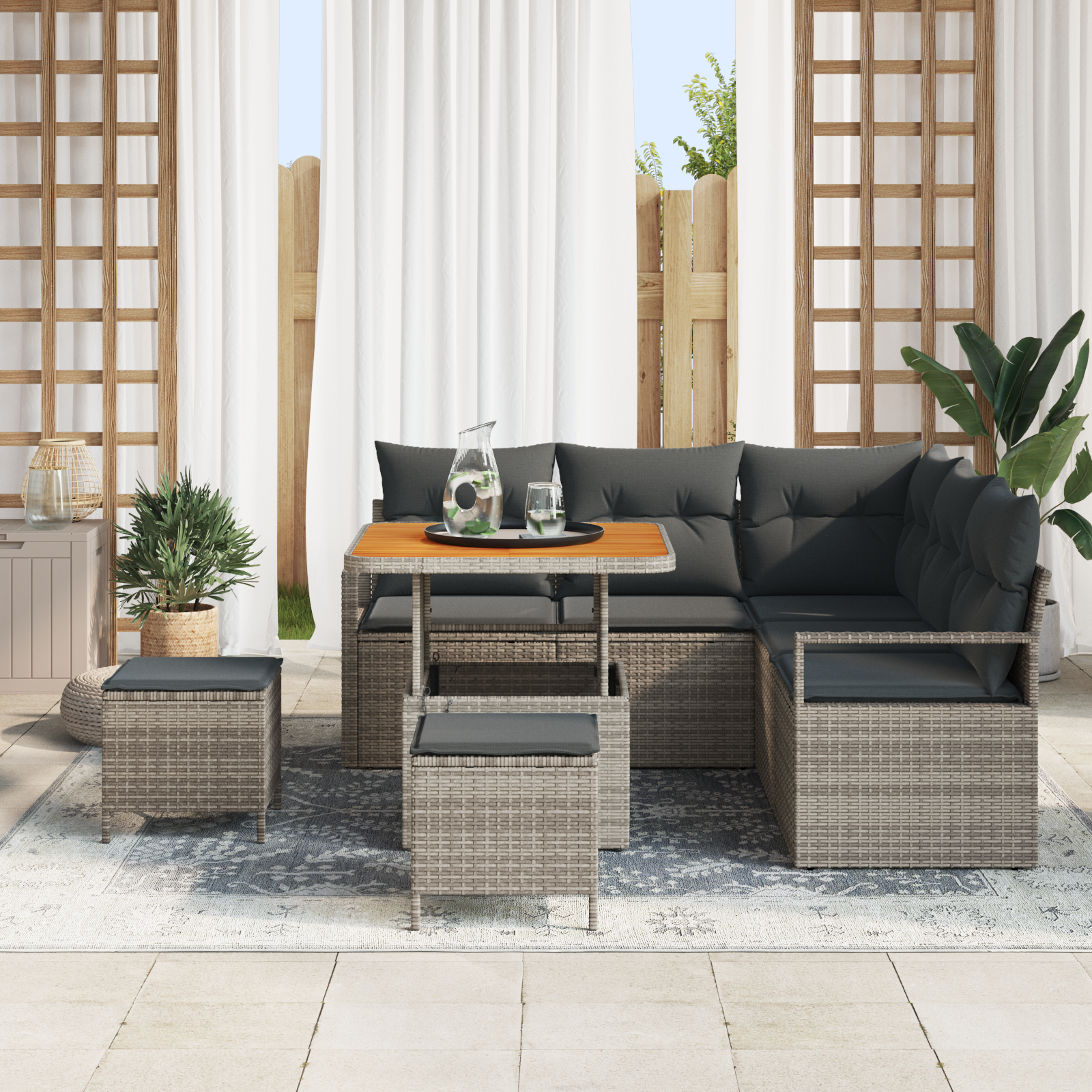 vidaXL 8-delige tuinmeubelset met kussens grijs poly rattan en acacia