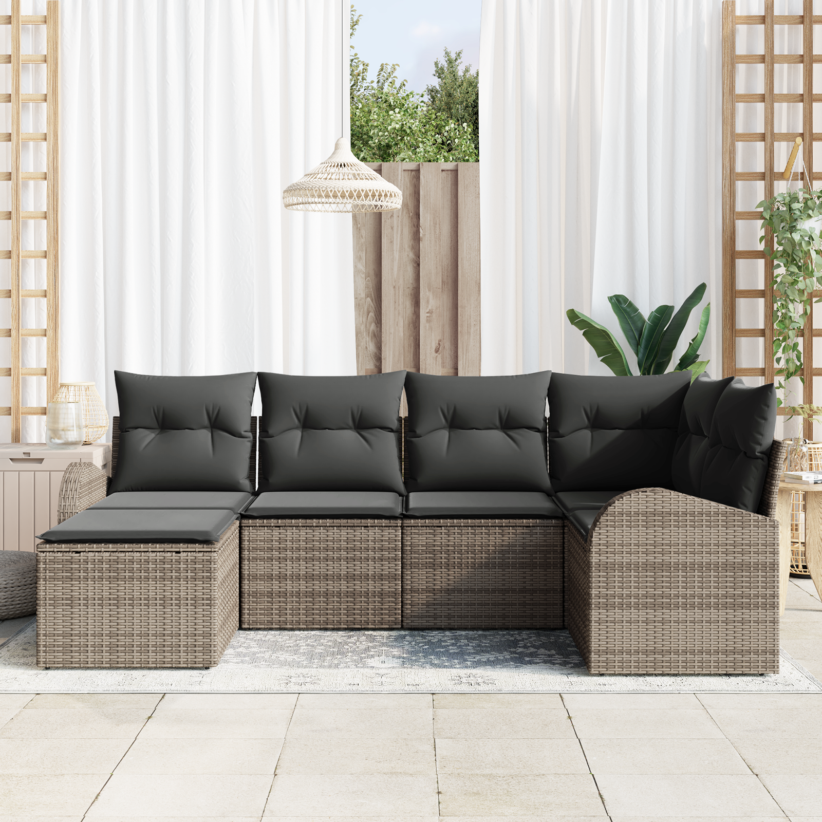 vidaXL 6-delige ligbed set met kussens grijs poly rattan